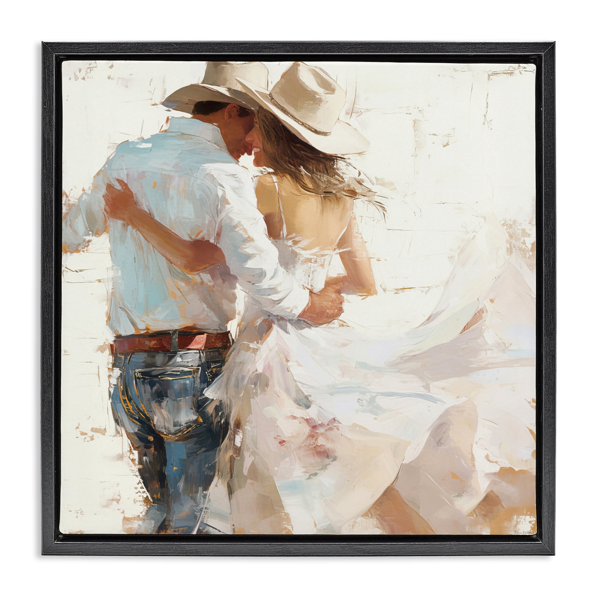 Stupell Industries Cowgirl Romance Couple Black Framed Floater Canvas Wall Art, design by Tina LeCour