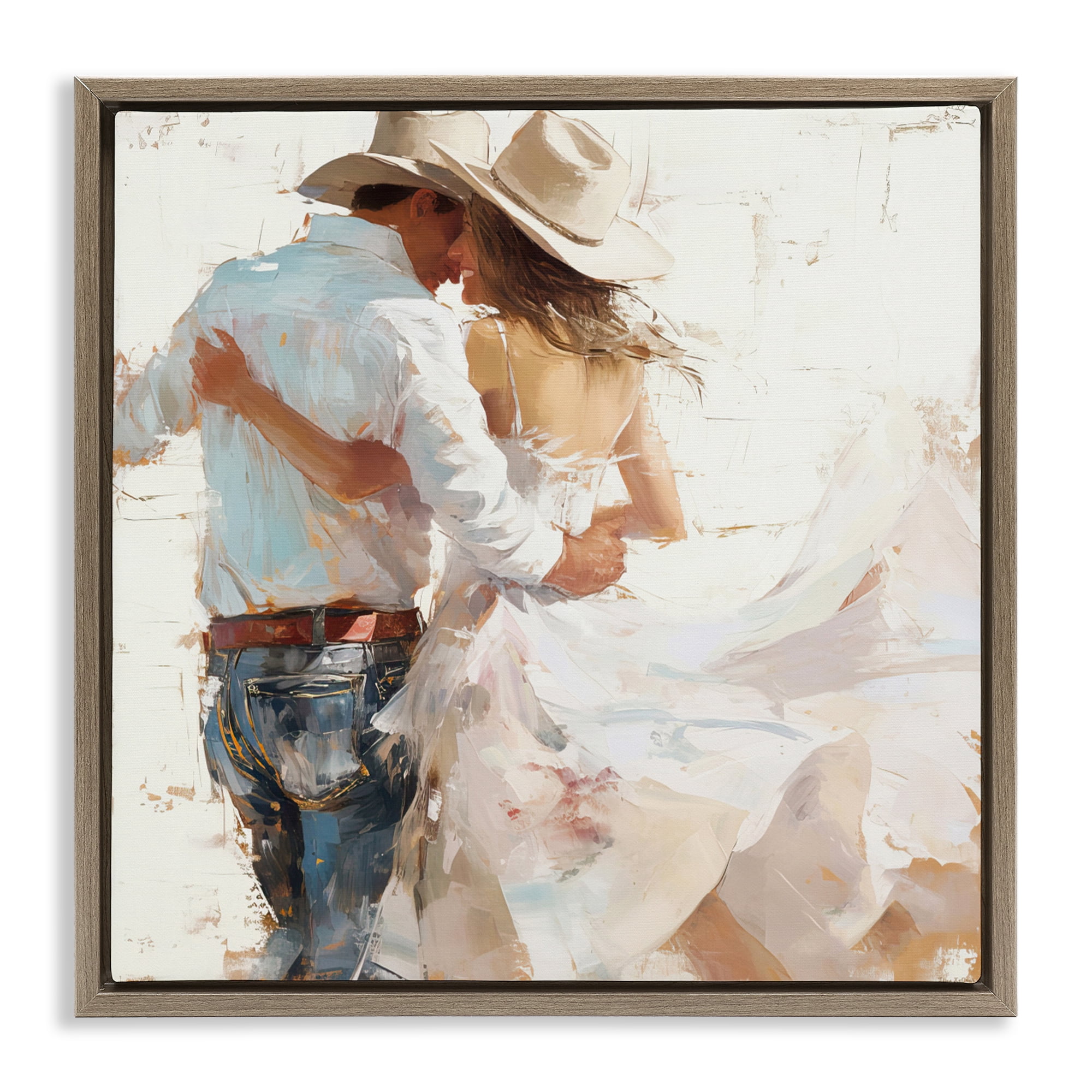 Stupell Industries Cowgirl Romance Couple Brown Framed Floater Canvas Wall Art, design by Tina LeCour