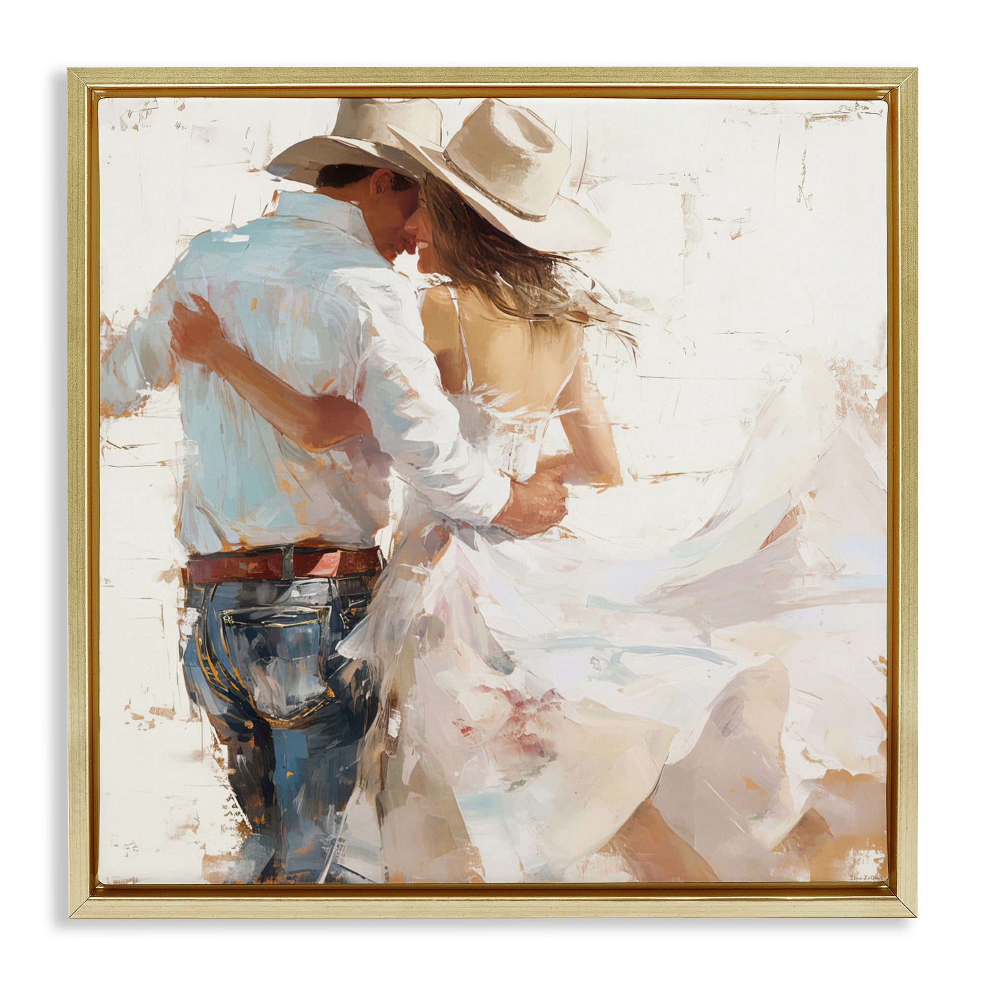 Stupell Industries Cowgirl Romance Couple Gold Framed Floater Canvas Wall Art, design by Tina LeCour