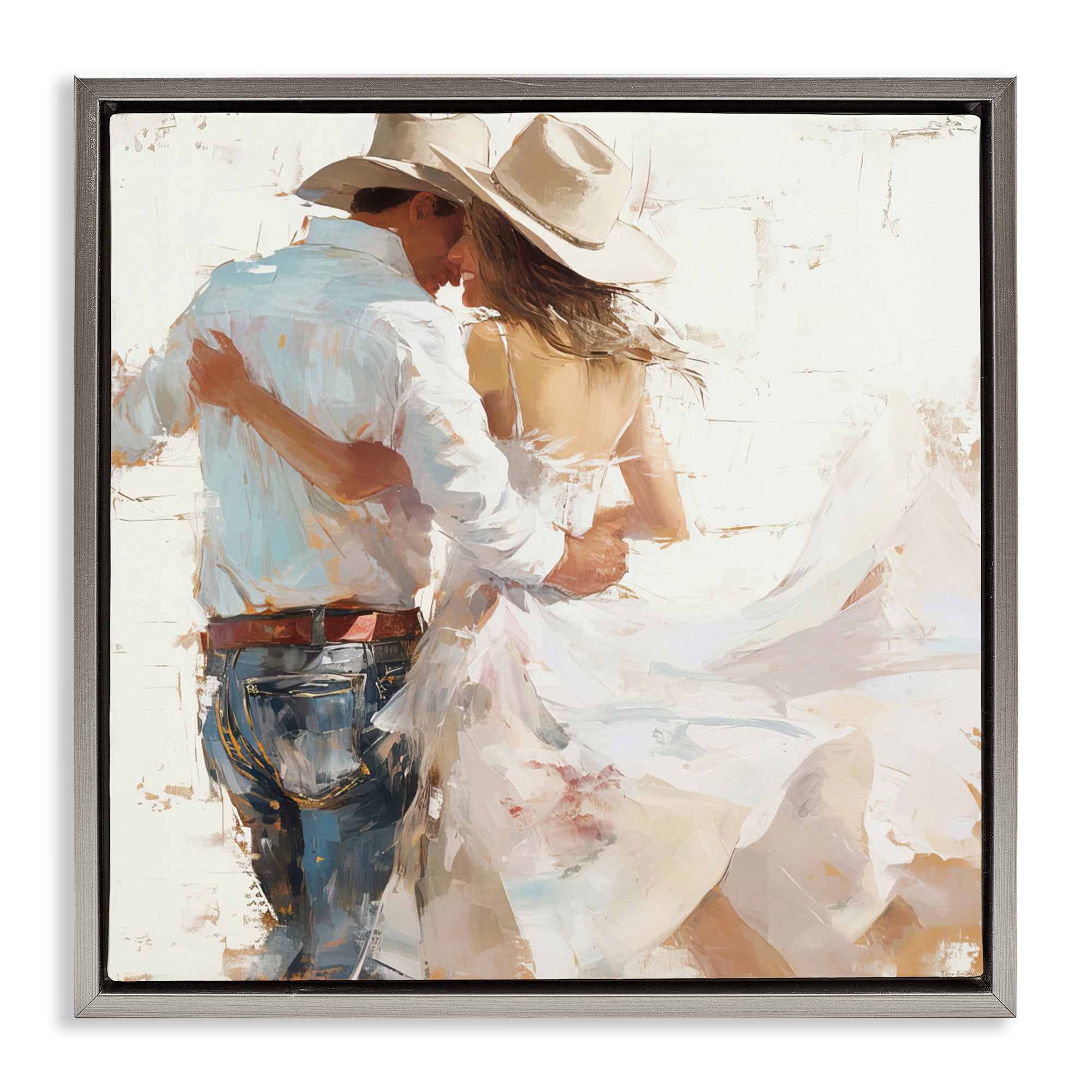Stupell Industries Cowgirl Romance Couple Gray Framed Floater Canvas Wall Art, design by Tina LeCour