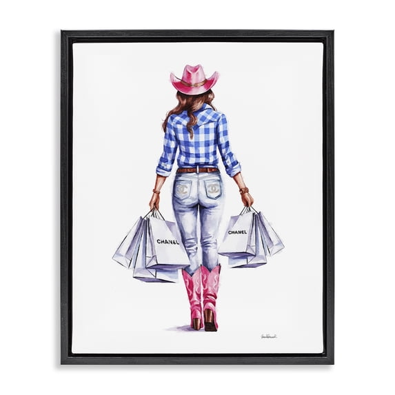 Stupell Industries Southwestern Cowgirl & Shopping Bags Black Floating Frame Canvas Art, 17 x 21, by Amanda Greenwood