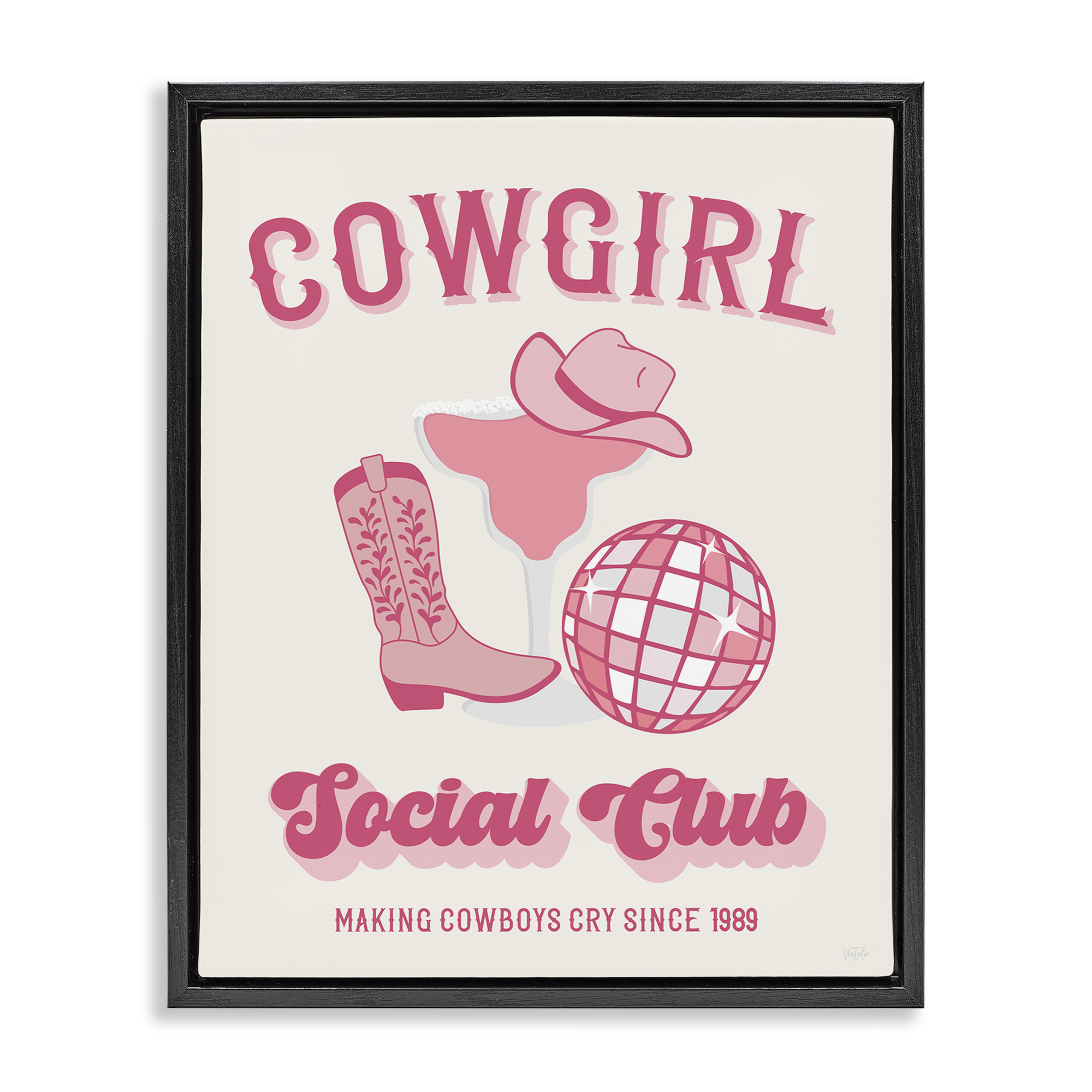 Stupell Industries Cowgirl Social Club Entertainment Painting Black Floater Framed Canvas Art Print Wall Art, 17 x 21