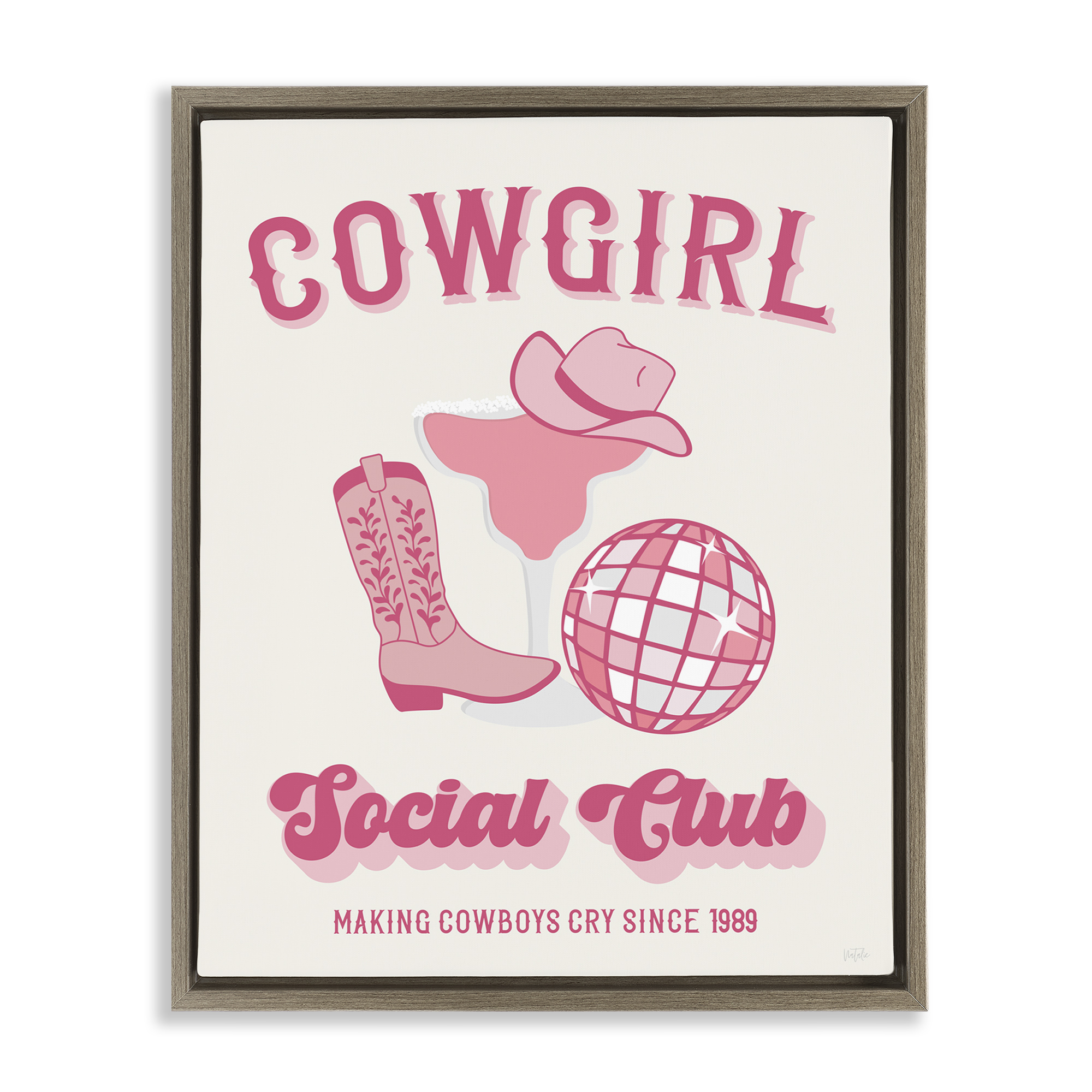 Stupell Industries Cowgirl Social Club Entertainment Painting Brown Floater Framed Canvas Art Print Wall Art, 25 x 31