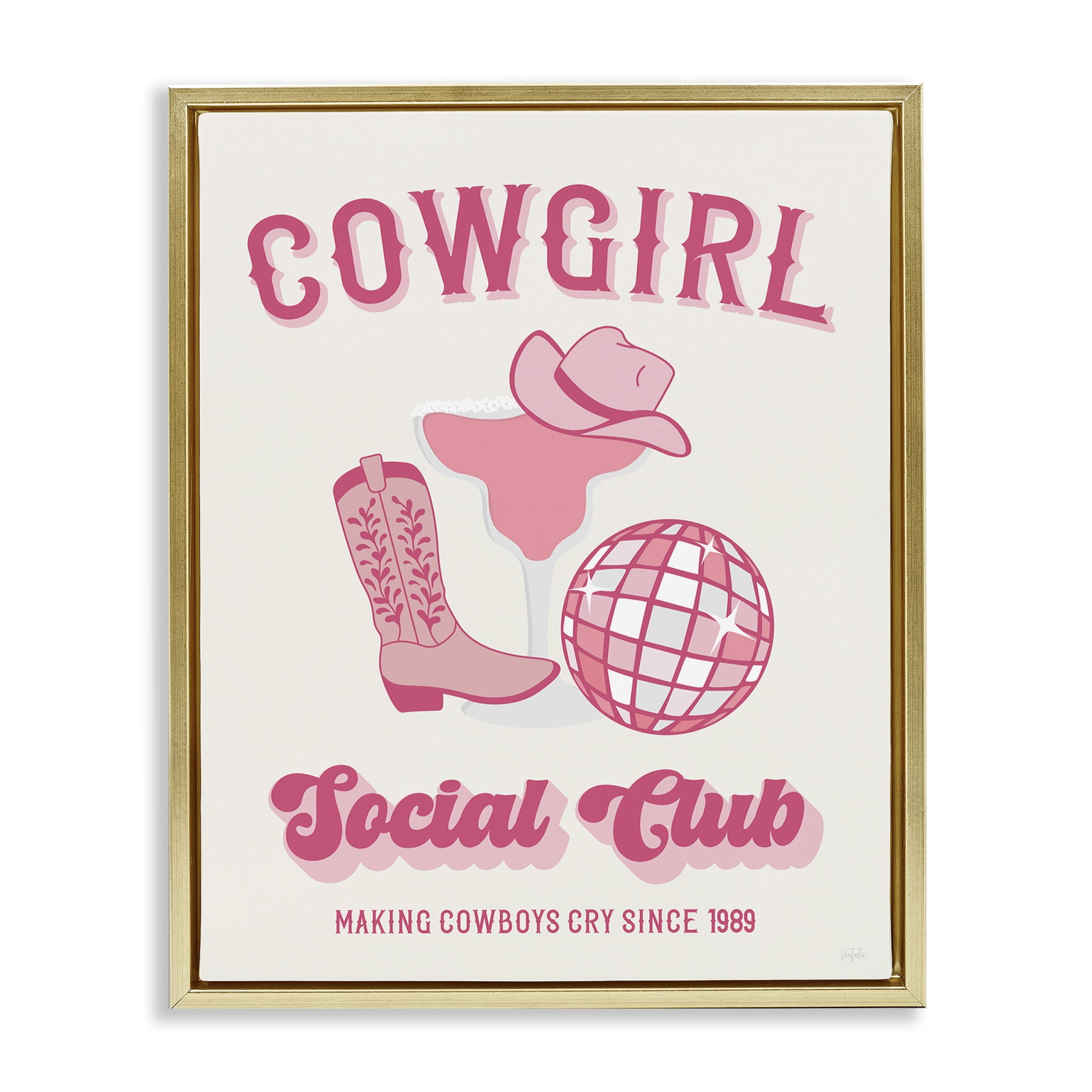 Stupell Industries Cowgirl Social Club Entertainment Painting Gold Floater Framed Canvas Art Print Wall Art, 25 x 31
