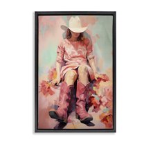 Stupell Industries Cowgirl & Soft Florals Novelty Painting Black Floater Framed Canvas Art Print Wall Art, 17 x 25