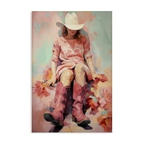 Stupell Industries Cowgirl & Soft Florals Novelty Painting Gallery Wrapped Canvas Art Print Wall Art, 16 x 24