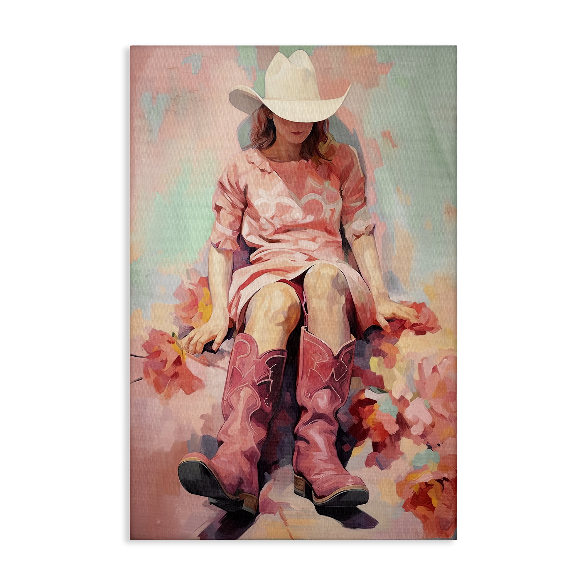 Stupell Industries Cowgirl & Soft Florals Novelty Painting Gallery Wrapped Canvas Art Print Wall Art, 30 x 45