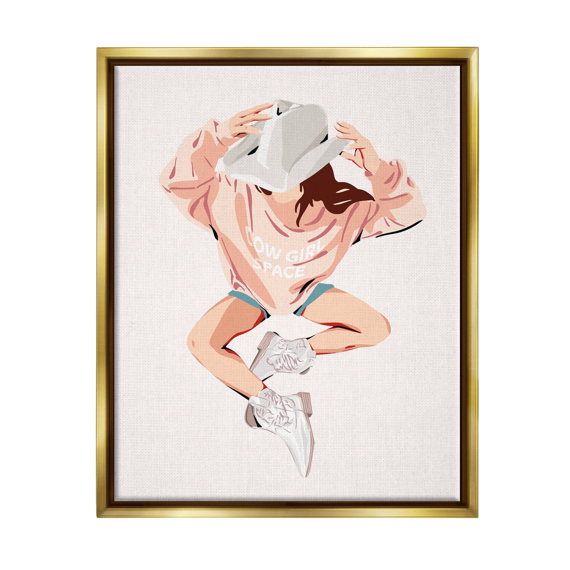 Stupell Industries Cowgirl Space Girl Beauty & Fashion Painting Gold Floater Framed Canvas Art Print Wall Art, 17 x 21