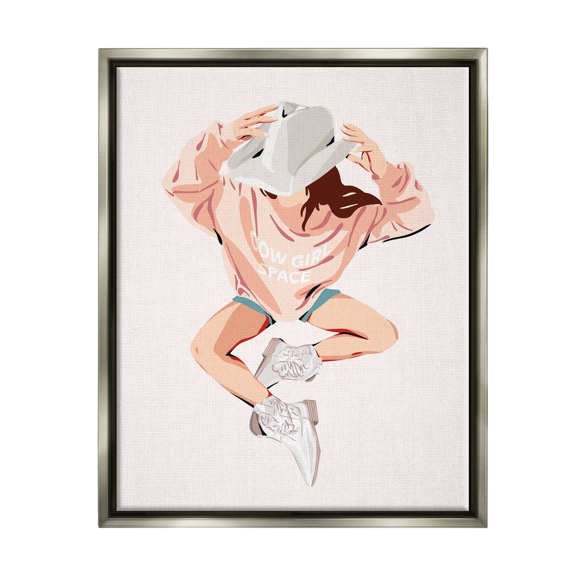 Stupell Industries Cowgirl Space Girl Beauty & Fashion Painting Gray Floater Framed Canvas Art Print Wall Art, 17 x 21