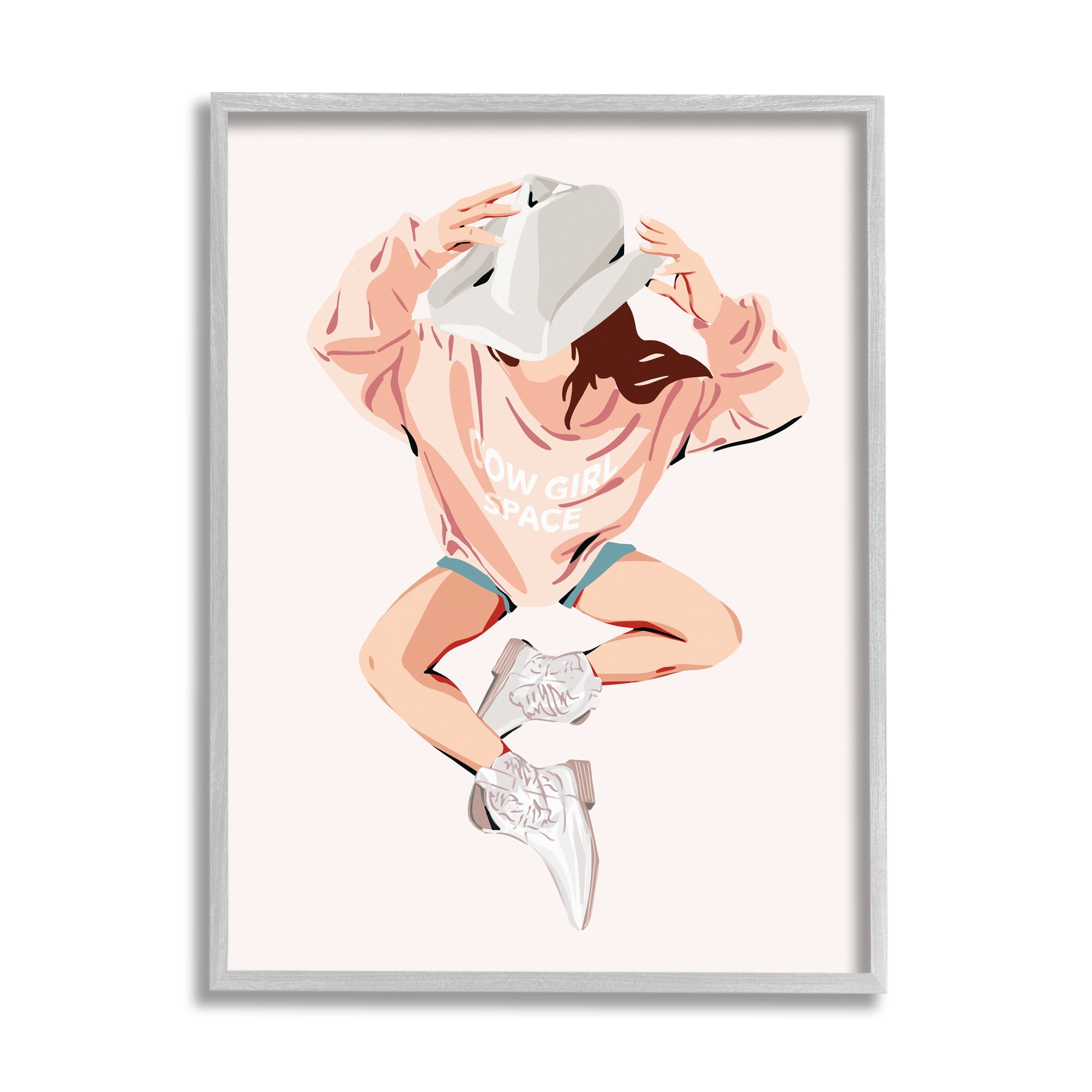 Stupell Industries Cowgirl Space Girl Beauty & Fashion Painting Gray Framed Art Print Wall Art, 11 x 14