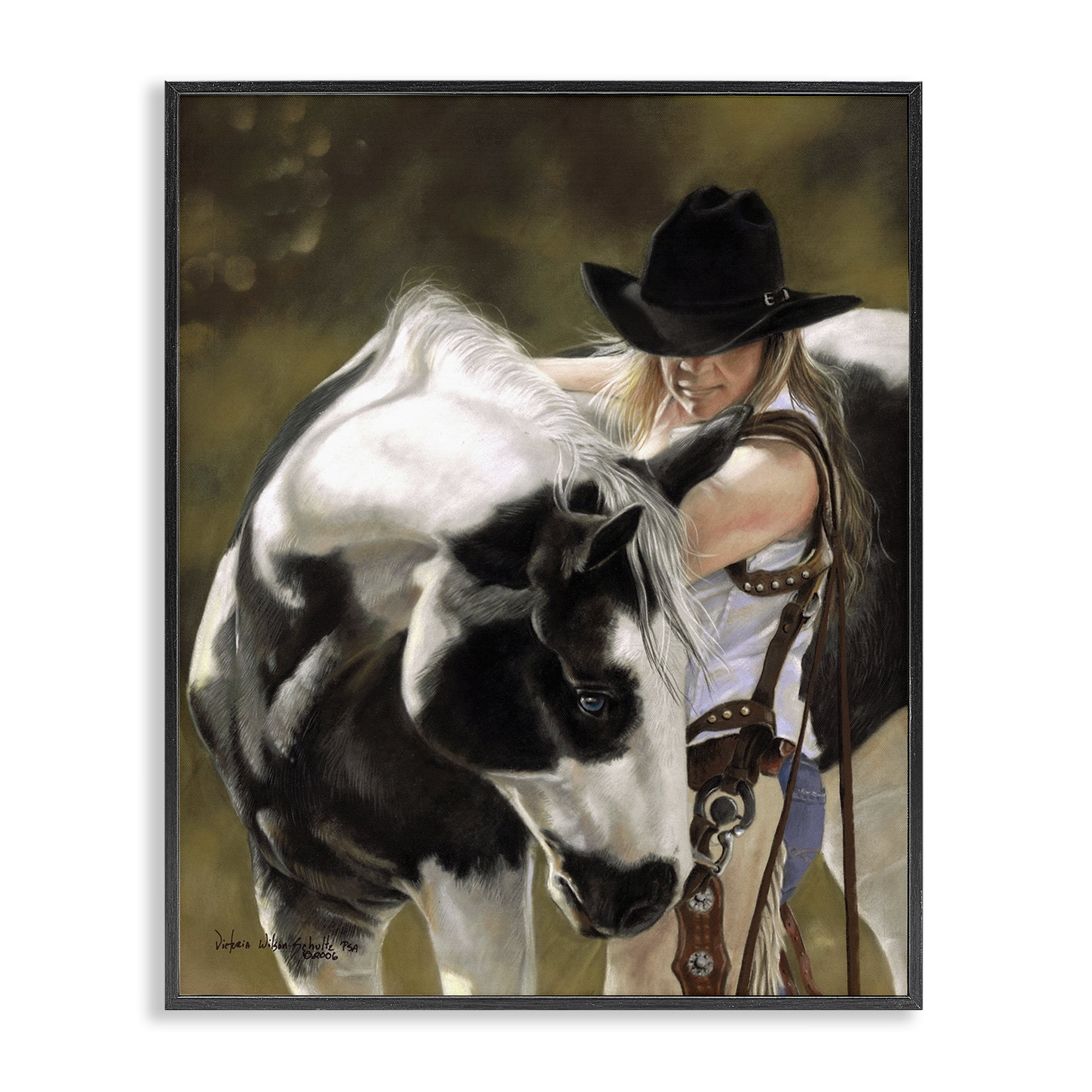 Stupell Industries Cowgirl & Spotted Horse Animals & Insects Painting Black Framed Art Print Wall Art, 16 x 20