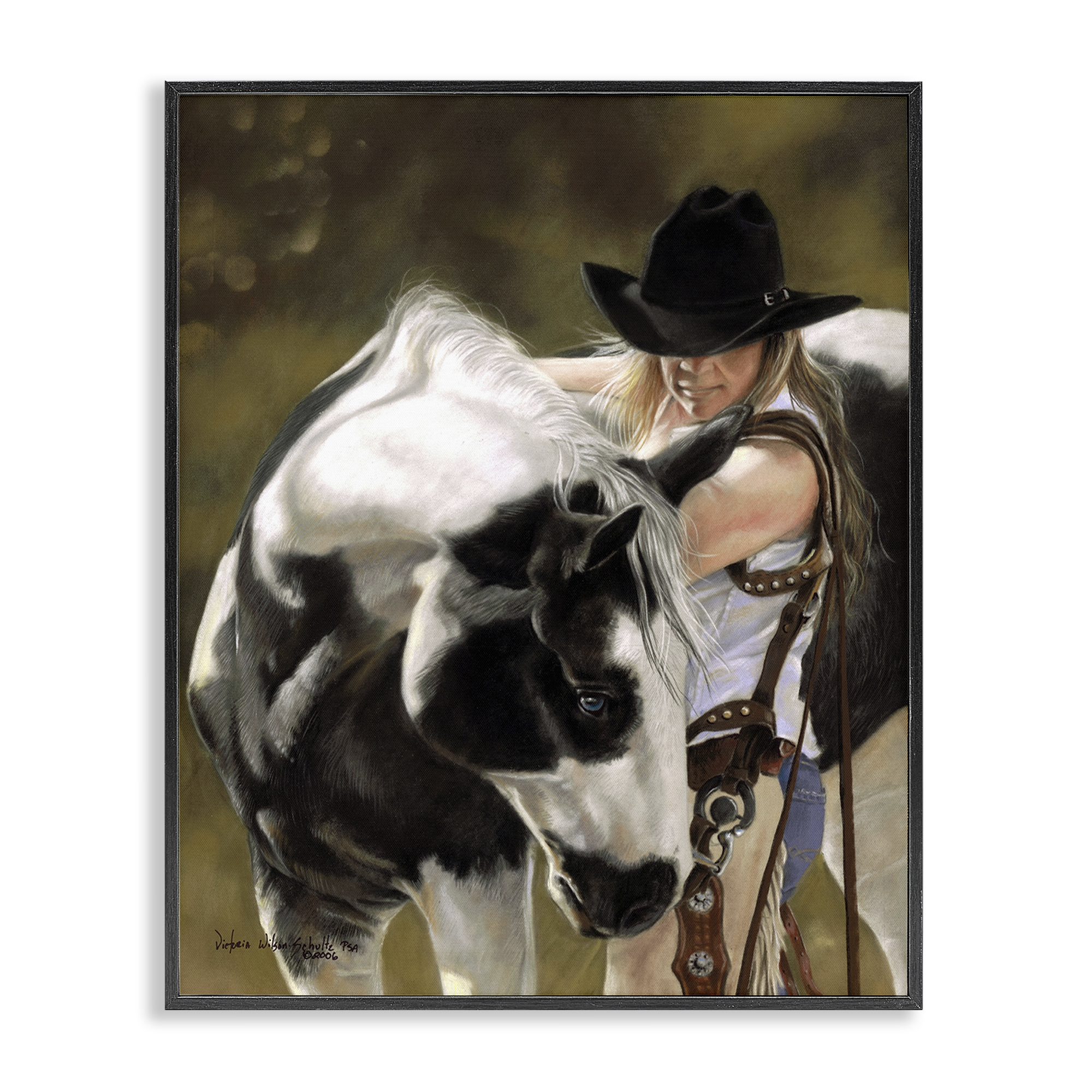 Stupell Industries Cowgirl & Spotted Horse Animals & Insects Painting Black Framed Art Print Wall Art, 24 x 30