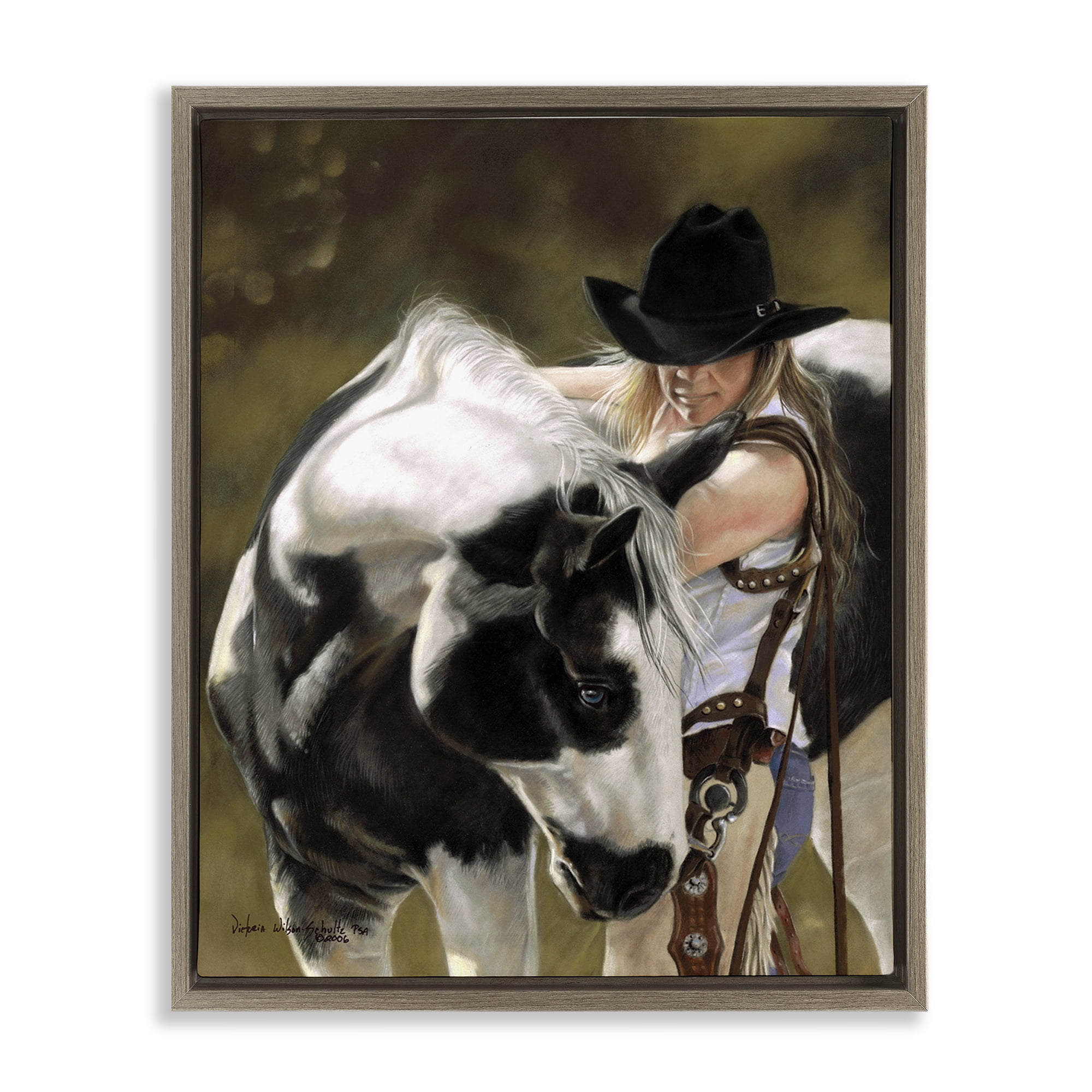 Stupell Industries Cowgirl & Spotted Horse Animals & Insects Painting Brown Floater Framed Canvas Art Print Wall Art, 25 x 31