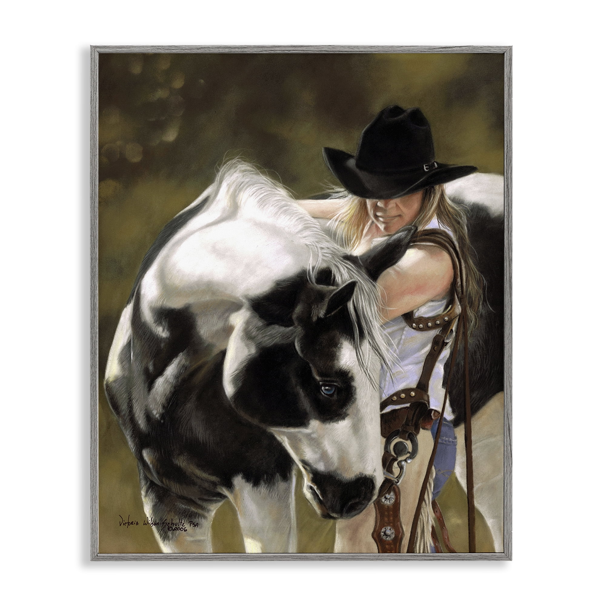 Stupell Industries Cowgirl & Spotted Horse Animals & Insects Painting Gray Framed Art Print Wall Art, 11 x 14