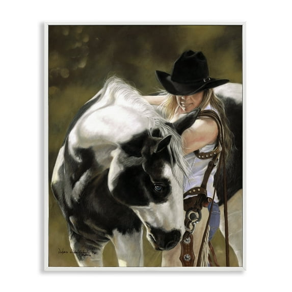 Stupell Industries Cowgirl & Spotted Horse Animals & Insects Painting White Framed Art Print Wall Art, 24 x 30