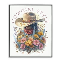 Stupell Industries Cowgirl Style with Florals People Painting Black Framed Art Print Wall Art, 11 x 14