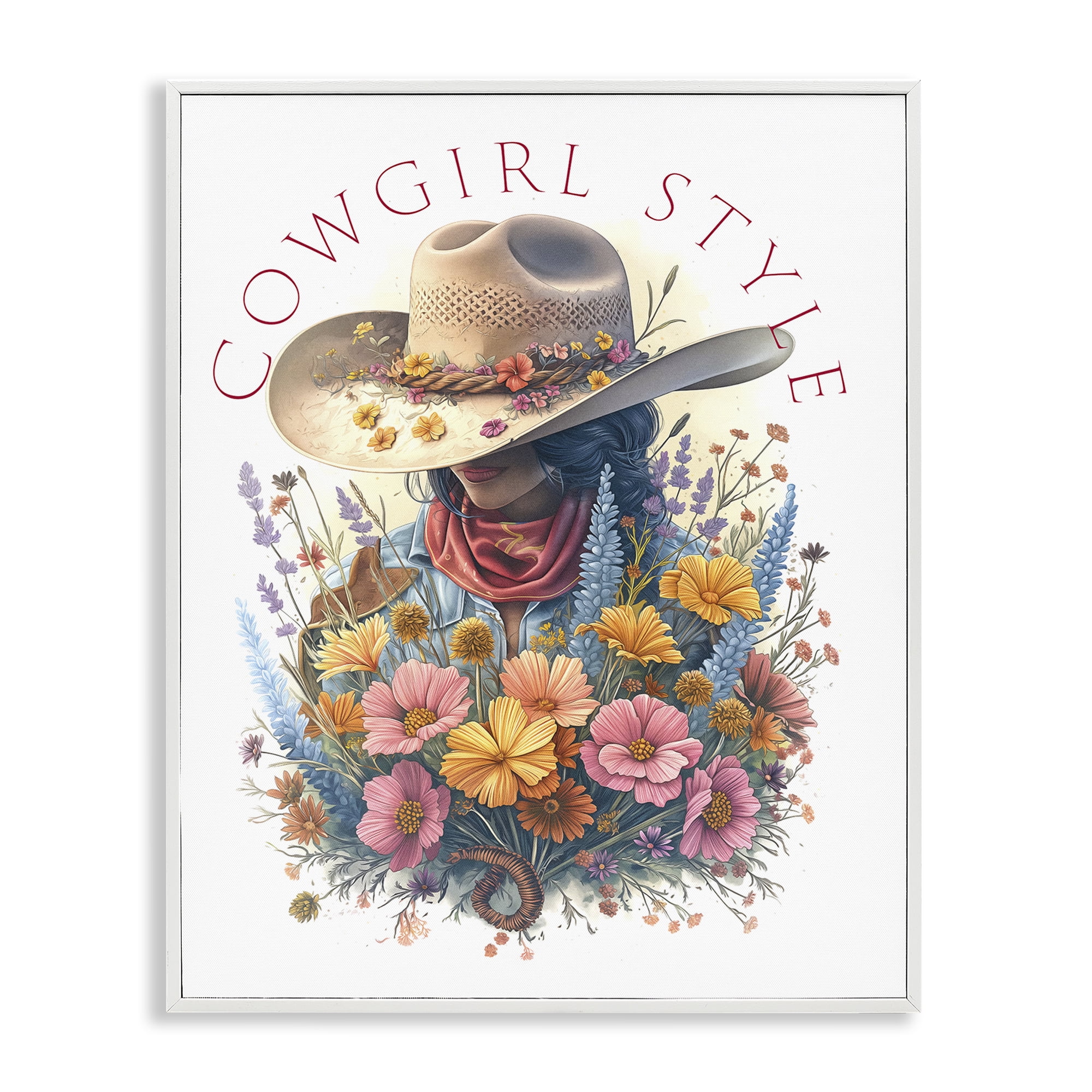 Stupell Industries Cowgirl Style with Florals People Painting White Framed Art Print Wall Art, 24 x 30