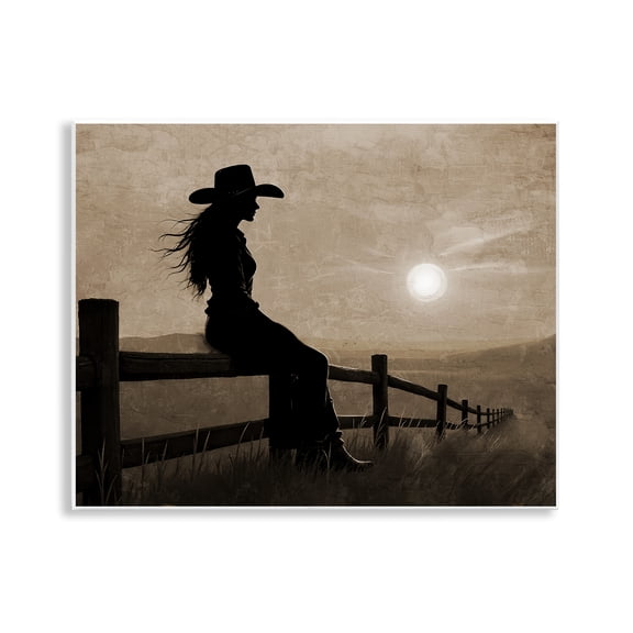 Stupell Industries Cowgirl Sunset Portrait People Painting Unframed Art Print Wall Art, 14 x 11
