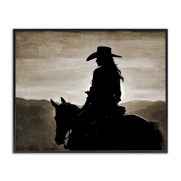 Stupell Industries Cowgirl Sunset Sepia Portrait People Painting Black Framed Art Print Wall Art, 20 x 16