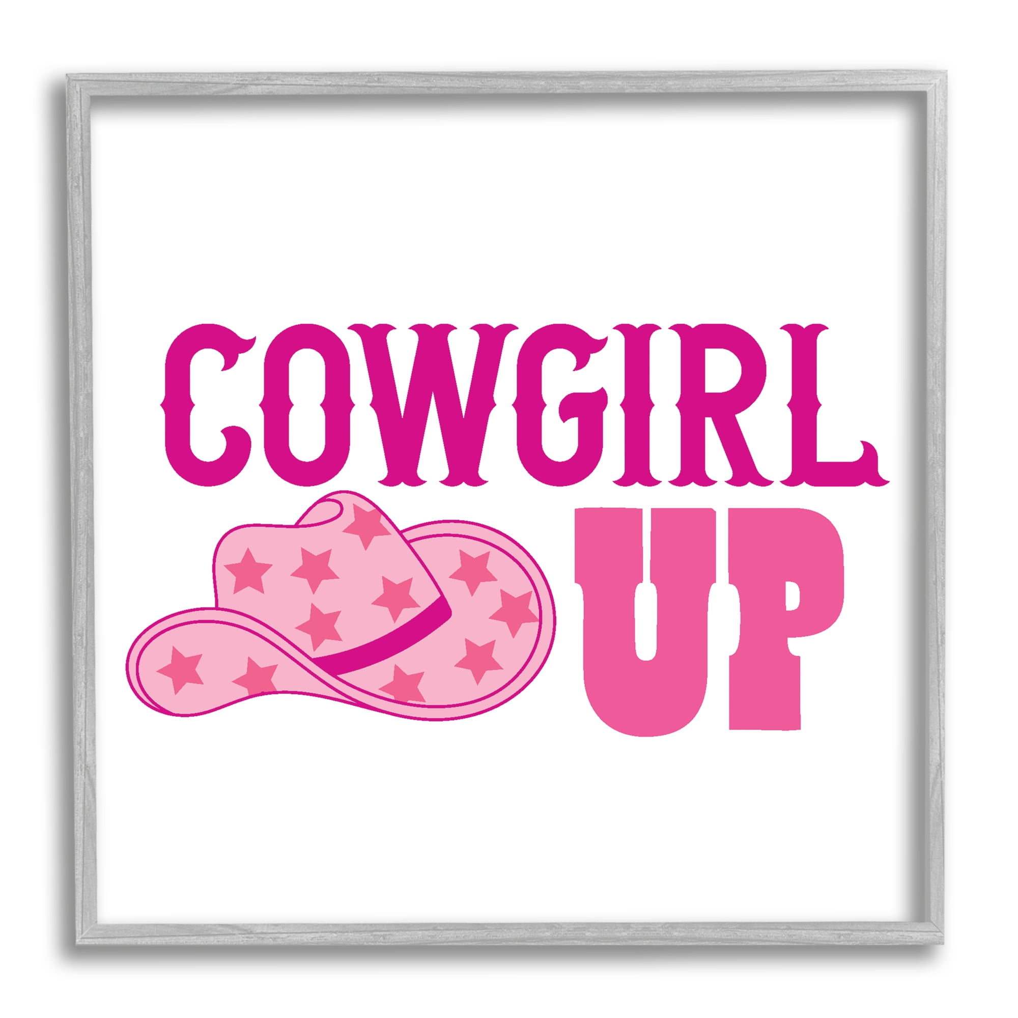 Stupell Industries Cowgirl Up Western Phrase Beauty & Fashion Painting Gray Framed Art Print Wall Art, 24 x 24