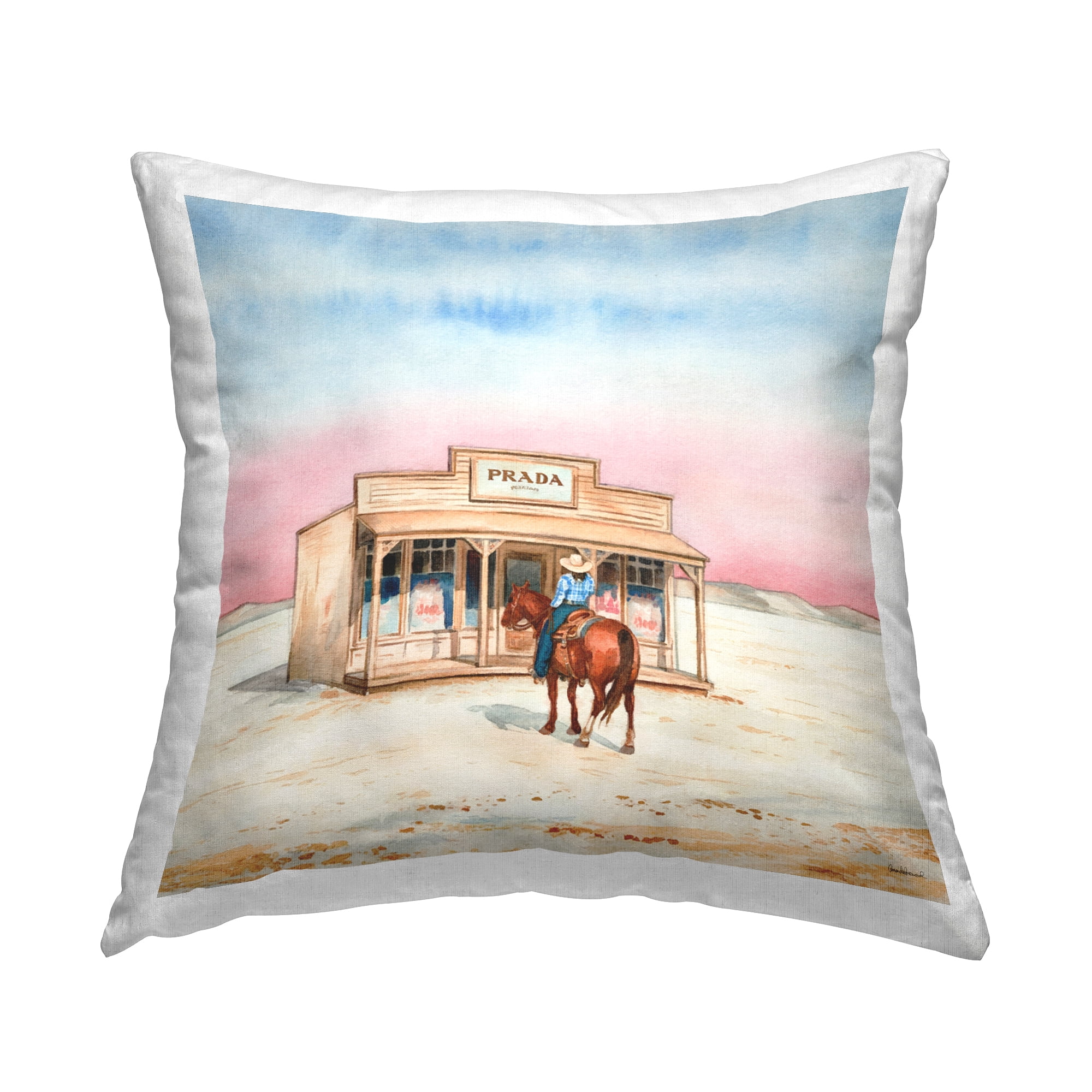 Stupell Industries Cowgirl at Desert Shop Decorative Printed Throw Pillow Design by Amanda Greenwood.