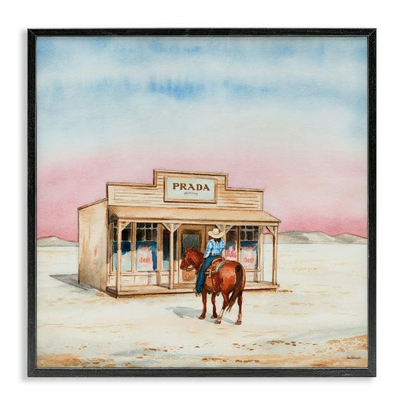 Stupell Industries Cowgirl at Desert Shop Fashion Painting Black Framed Art Print Wall Art, 12 x 12