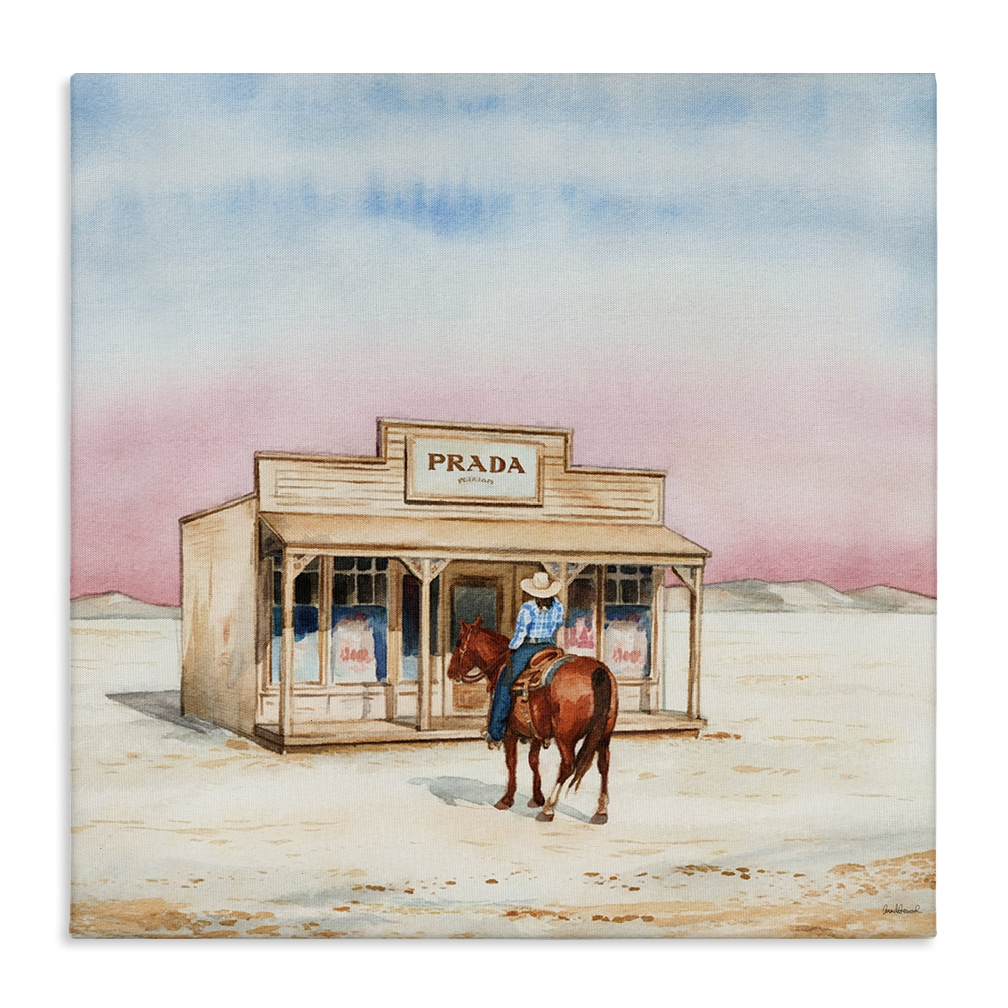 Stupell Industries Cowgirl at Desert Shop Fashion Painting Wrapped Canvas Art Print Wall Art, 17 x 17