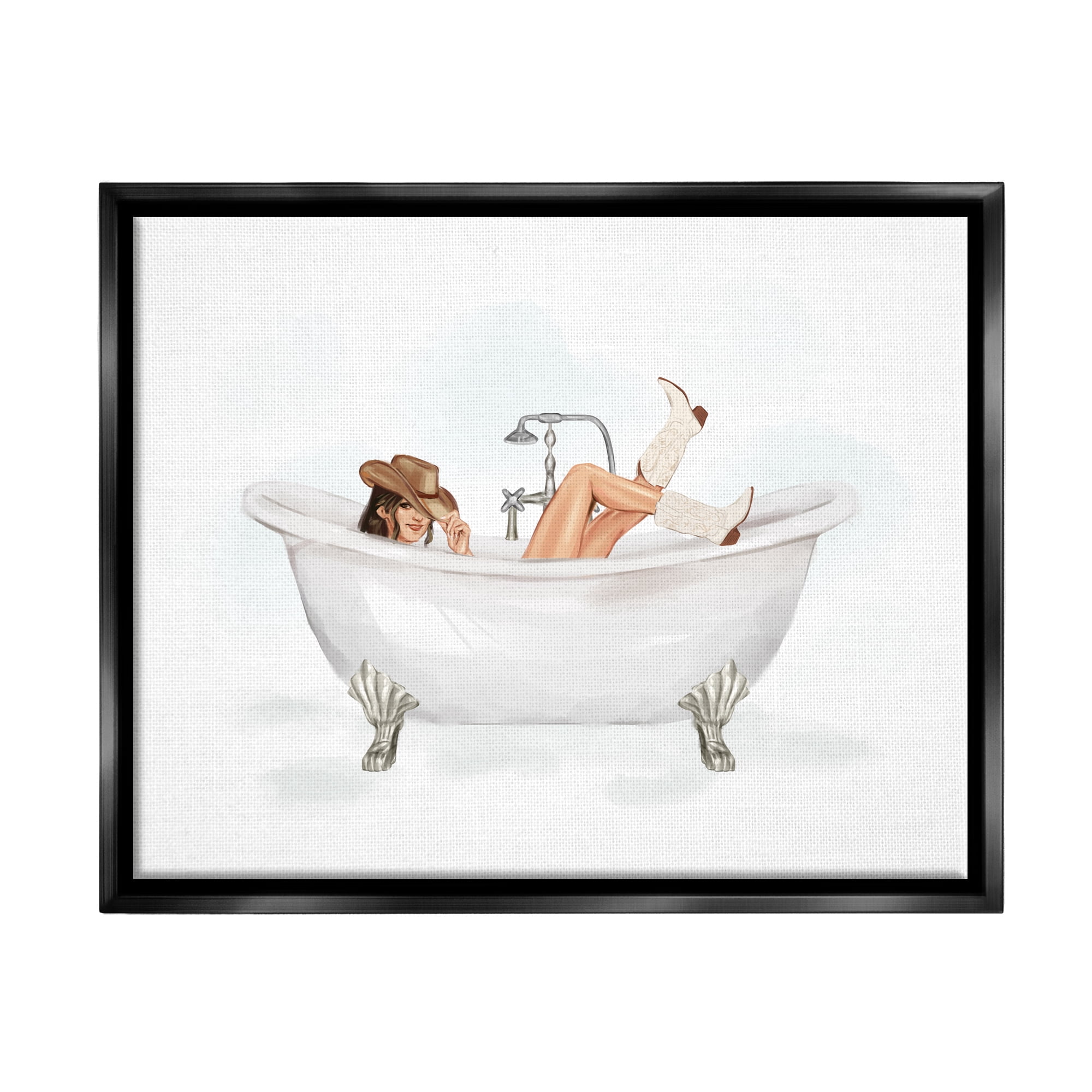Stupell Industries Cowgirl in Bathtub Typography Painting Black Floater Framed Canvas Art Print Wall Art, 31 x 25