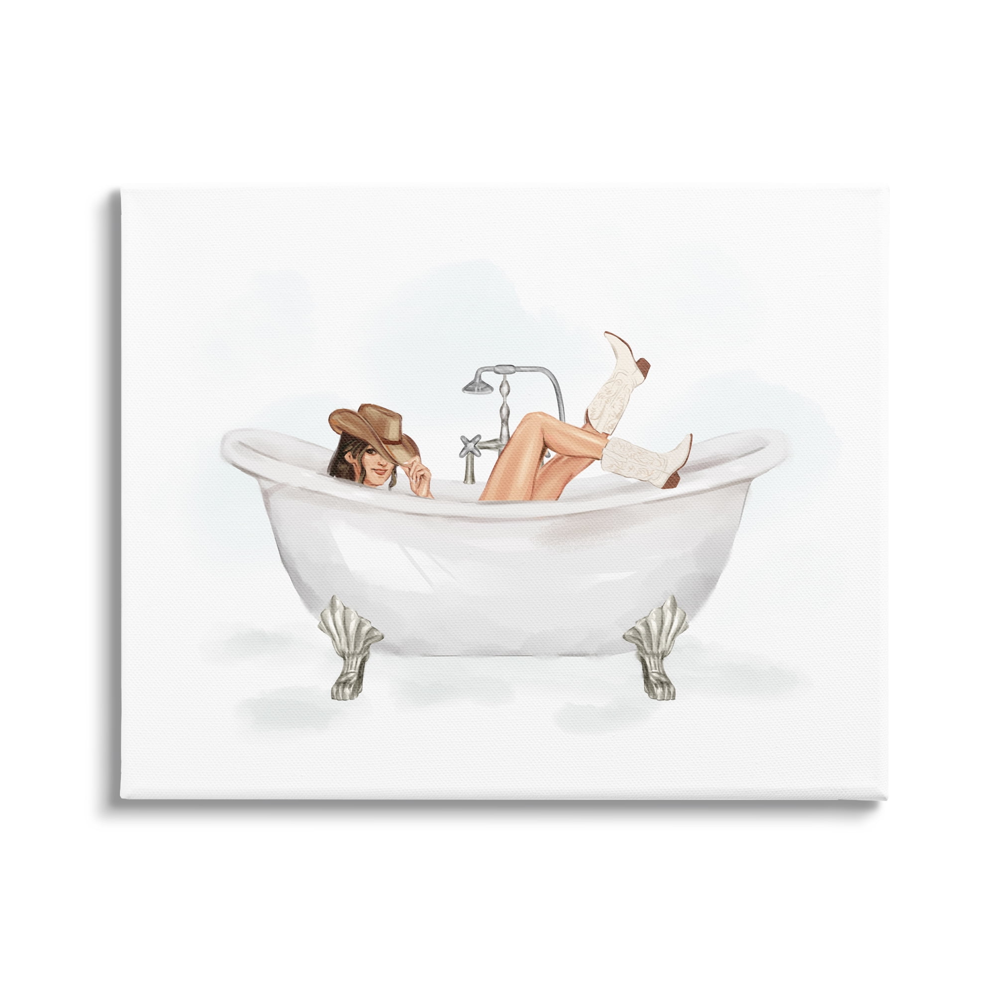 Stupell Industries Cowgirl in Bathtub Typography Painting Gallery Wrapped Canvas Art Print Wall Art, 40 x 30