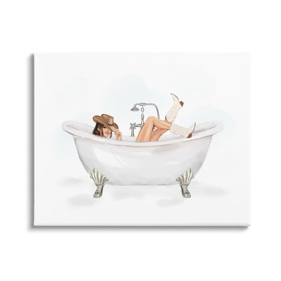 Stupell Industries Cowgirl in Bathtub Typography Painting Gallery Wrapped Canvas Art Print Wall Art, 48 x 36