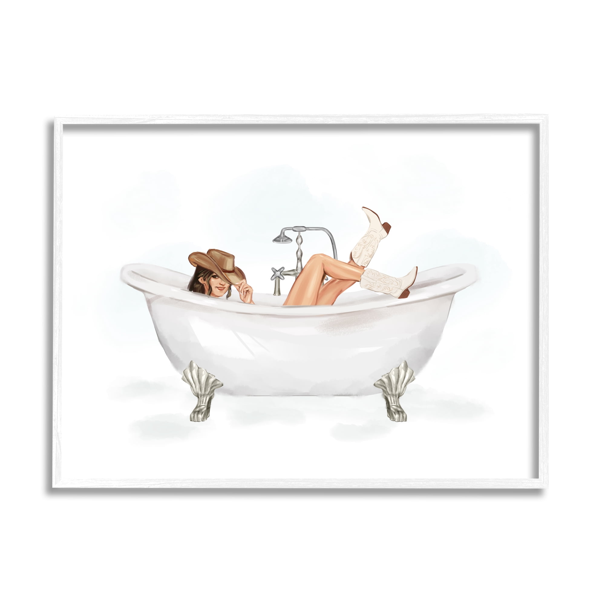 Stupell Industries Cowgirl in Bathtub Typography Painting White Framed Art Print Wall Art, 14 x 11