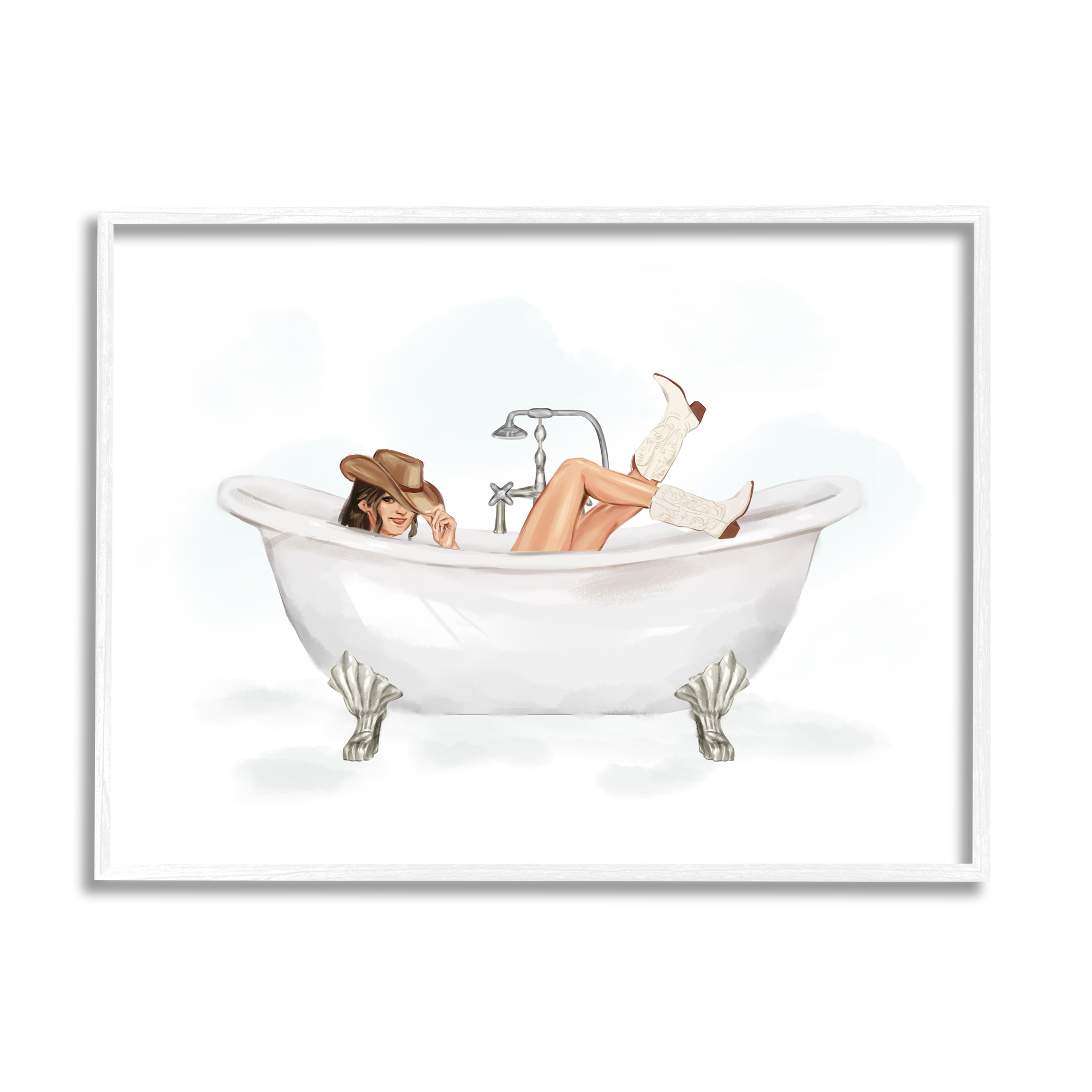 Stupell Industries Cowgirl in Bathtub Typography Painting White Framed Art Print Wall Art, 20 x 16