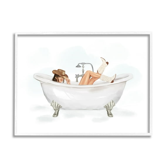 Stupell Industries Cowgirl in Bathtub Typography Painting White Framed Art Print Wall Art, 30 x 24