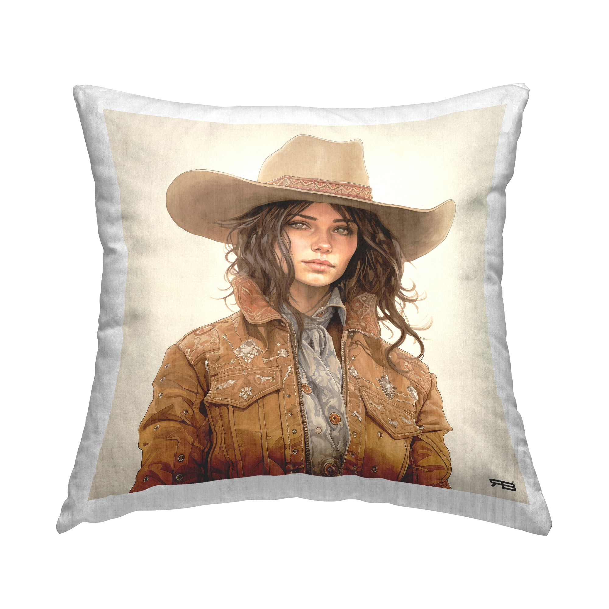 Stupell Industries Cowgirl in Neutral Palette Decorative Printed Throw Pillow, 18 x 18