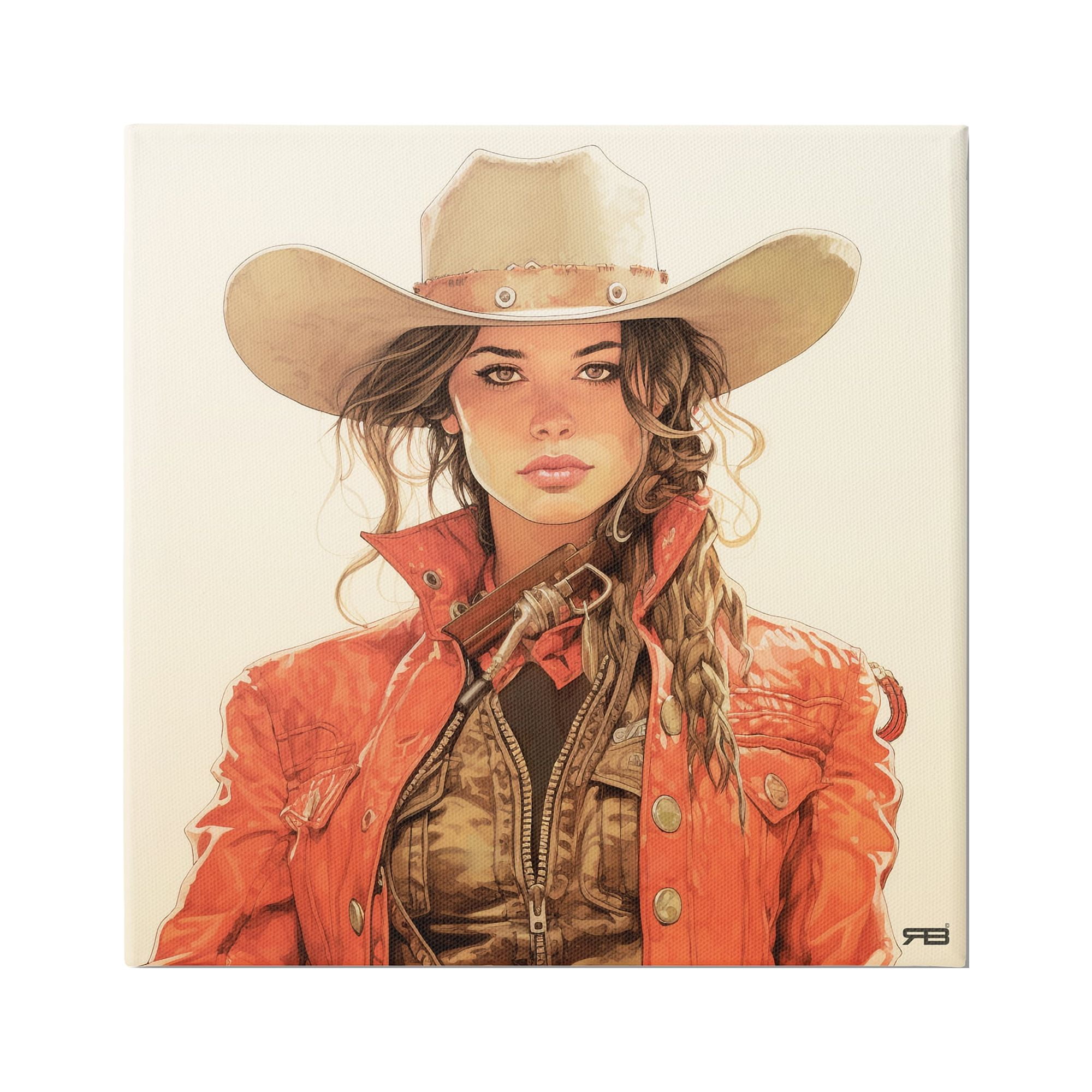 Stupell Industries Cowgirl in Red Jacket Abstract Painting Gallery Wrapped Canvas Art Print Wall Art, 17 x 17