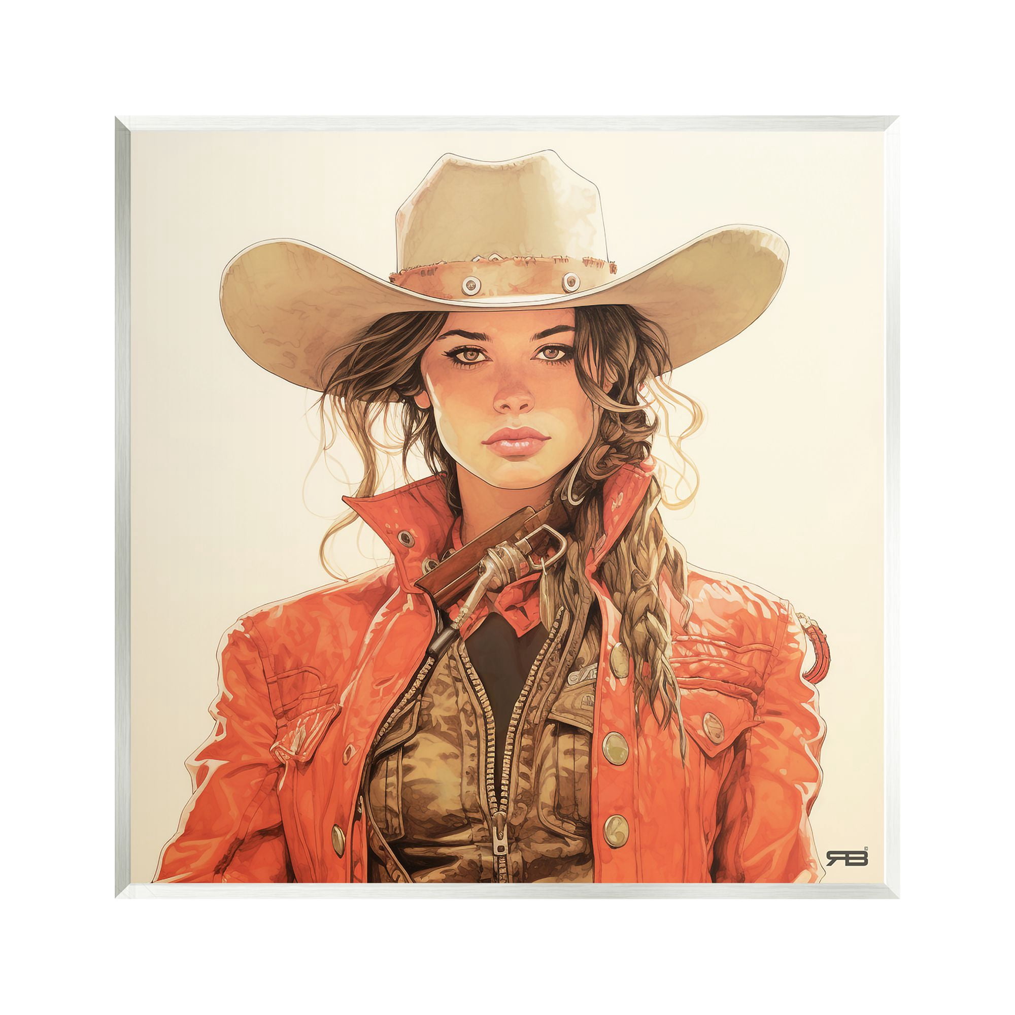 Stupell Industries Cowgirl in Red Jacket Abstract Painting Unframed Art Print Wall Art, 12 x 12