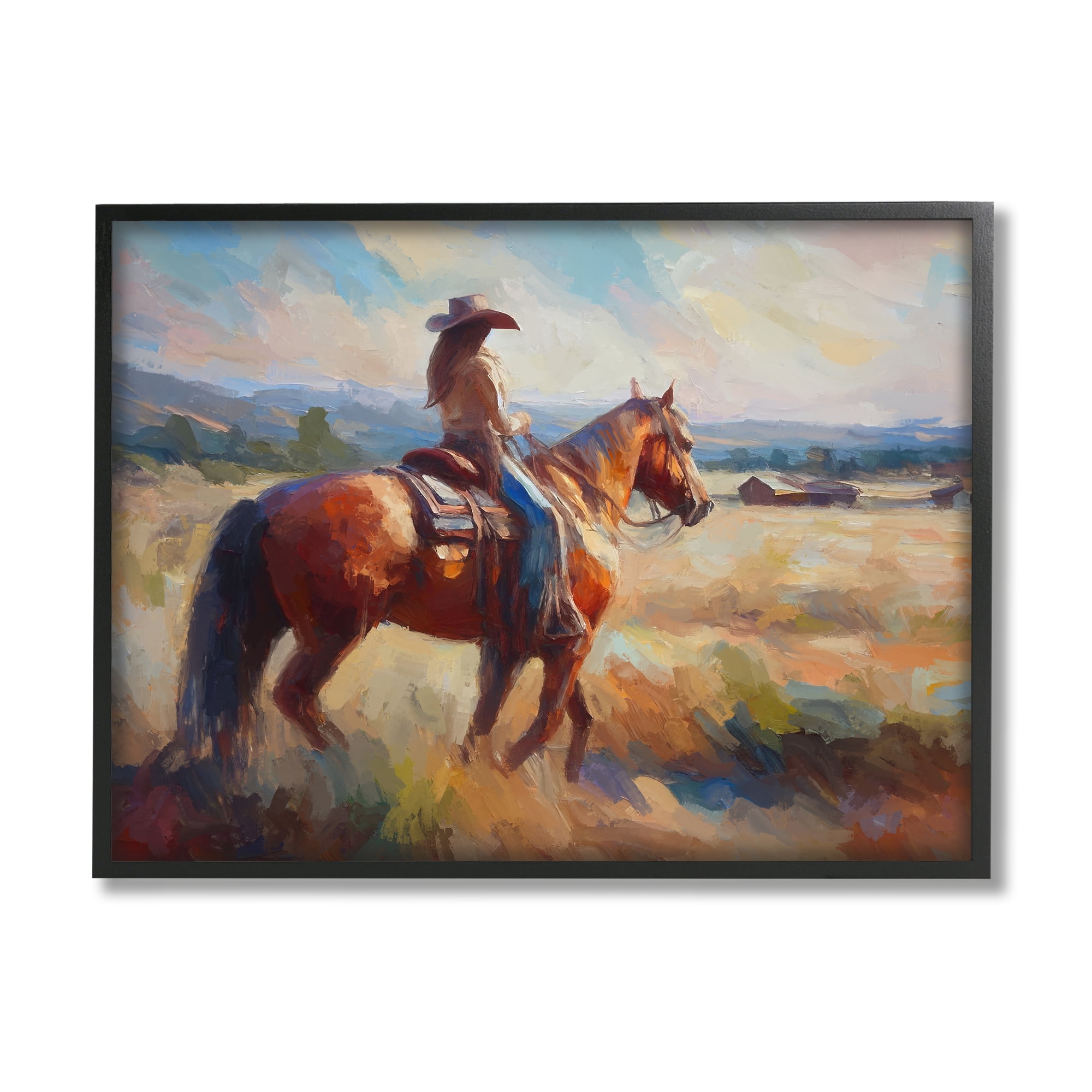 Stupell Industries Cowgirl in Western Scene Animals & Insects Painting Black Framed Art Print Wall Art, 30 x 24
