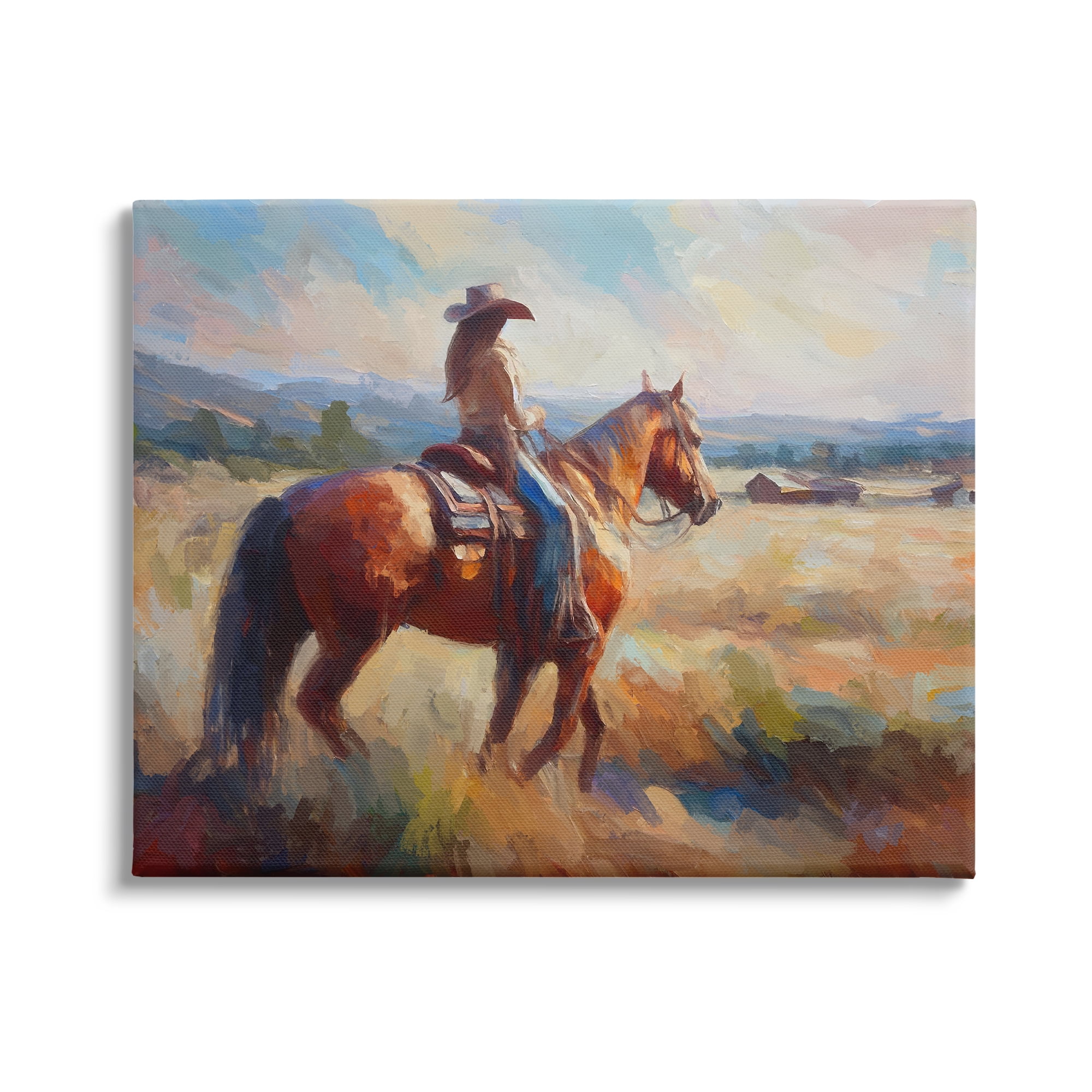 Stupell Industries Cowgirl in Western Scene Animals & Insects Painting Gallery Wrapped Canvas Art Print Wall Art, 20 x 16