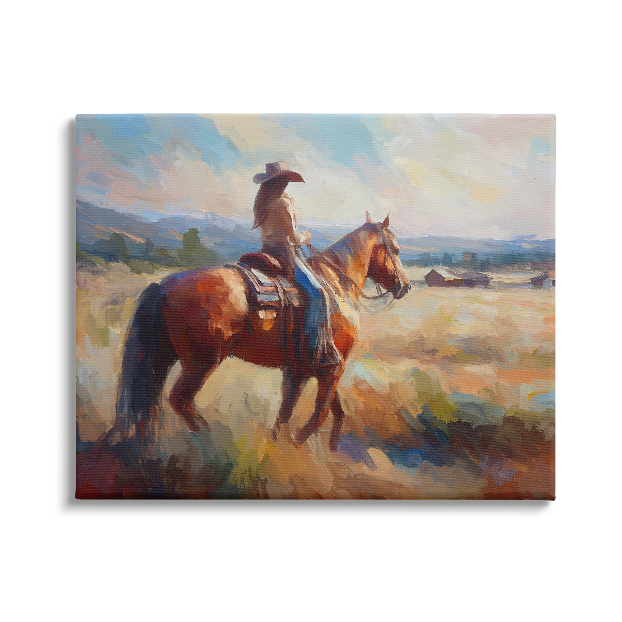 Stupell Industries Cowgirl in Western Scene Animals & Insects Painting Gallery Wrapped Canvas Art Print Wall Art, 30 x 24