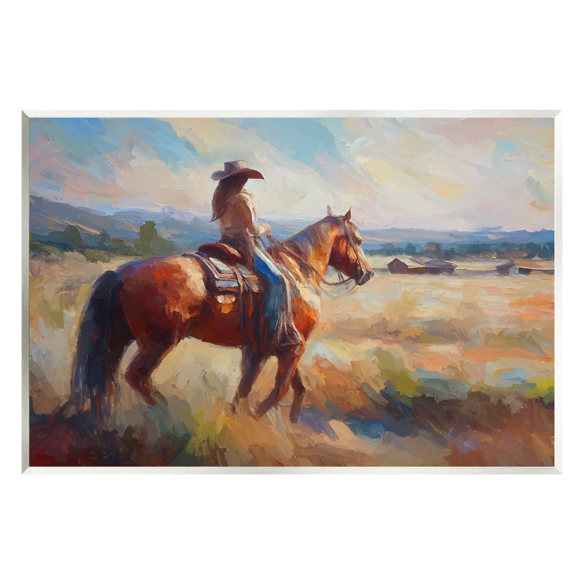 Stupell Industries Cowgirl in Western Scene Animals & Insects Painting Unframed Art Print Wall Art, 19 x 13