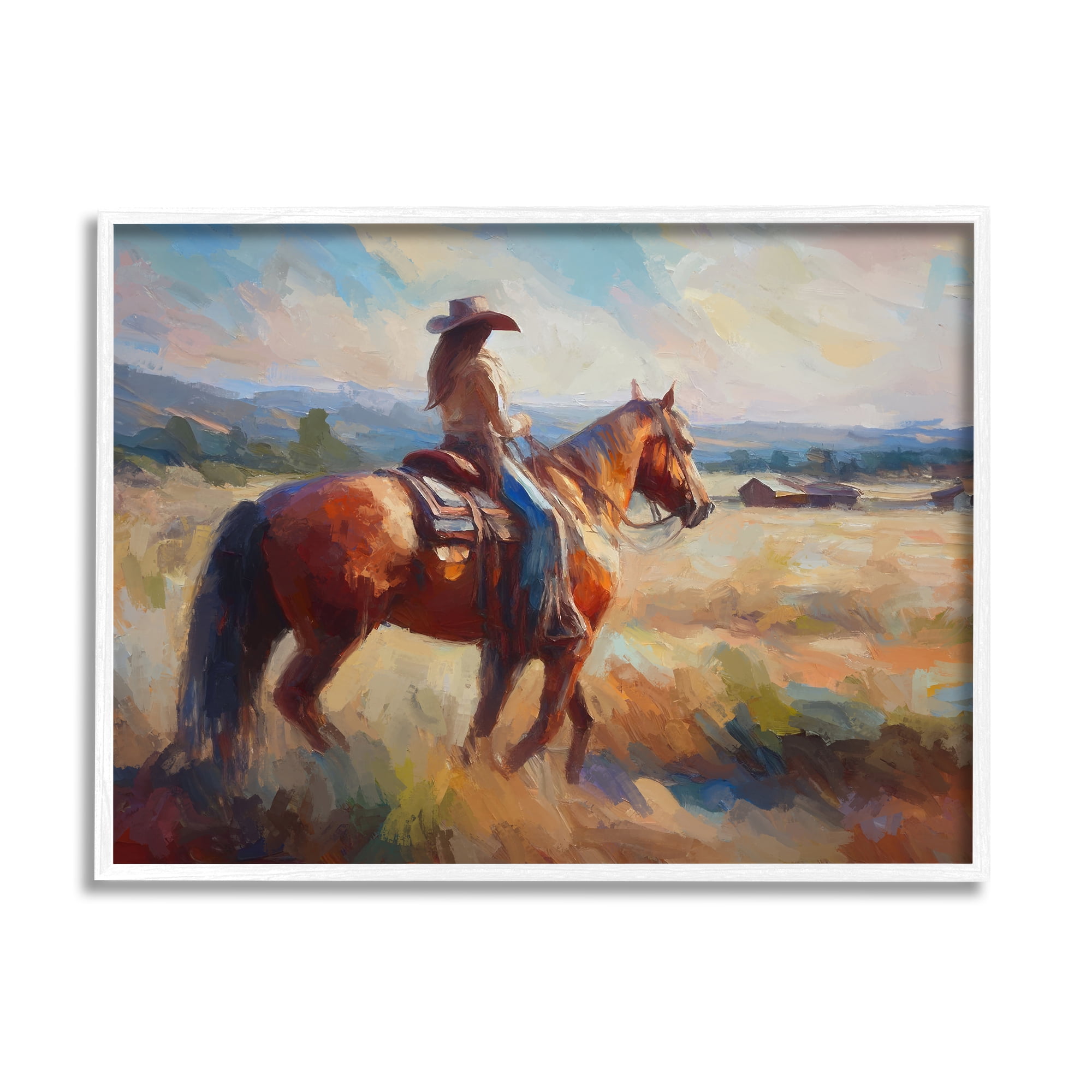 Stupell Industries Cowgirl in Western Scene Animals & Insects Painting White Framed Art Print Wall Art, 30 x 24