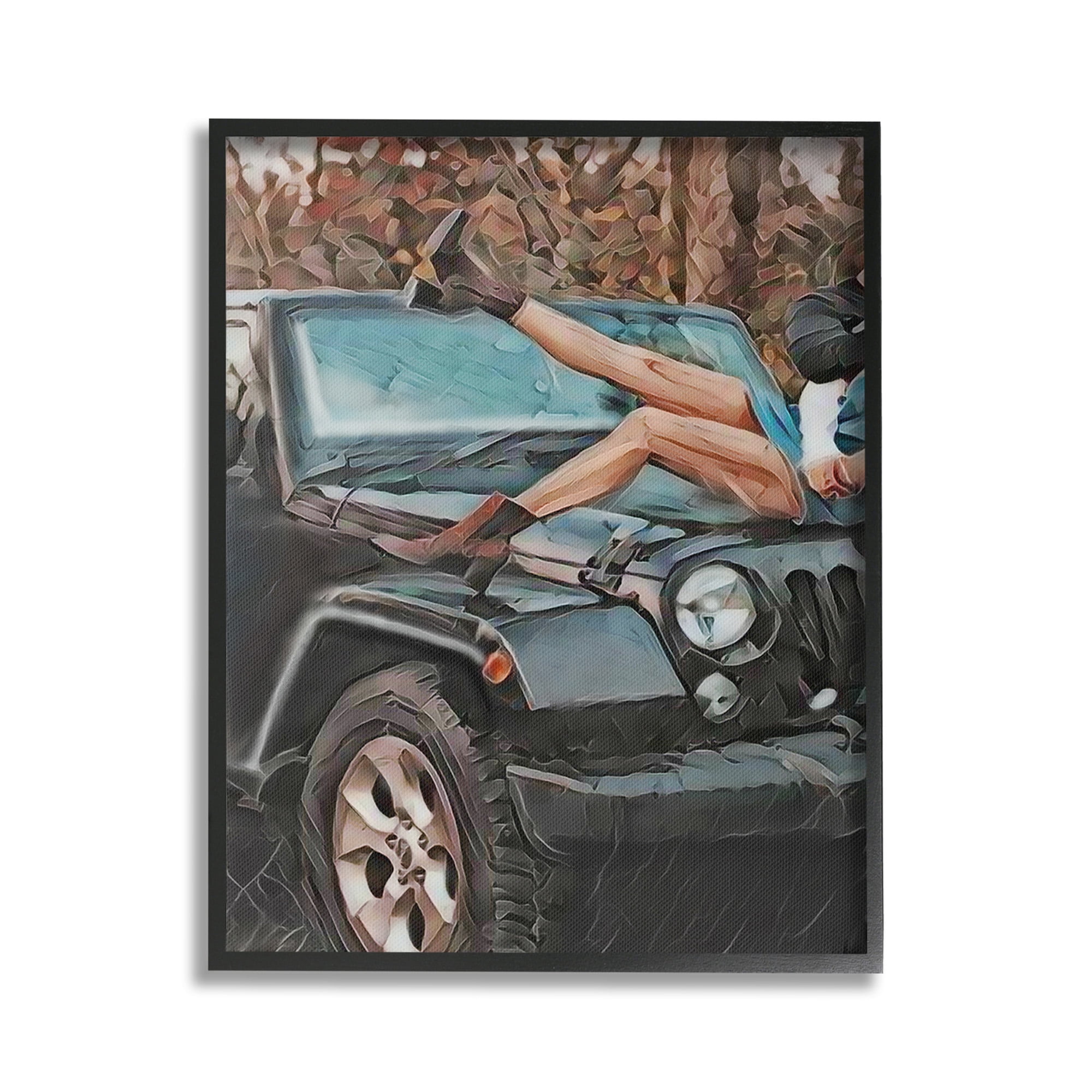 Stupell Industries Cowgirl on Car Hood Transportation Painting Black Framed Art Print Wall Art, 16 x 20