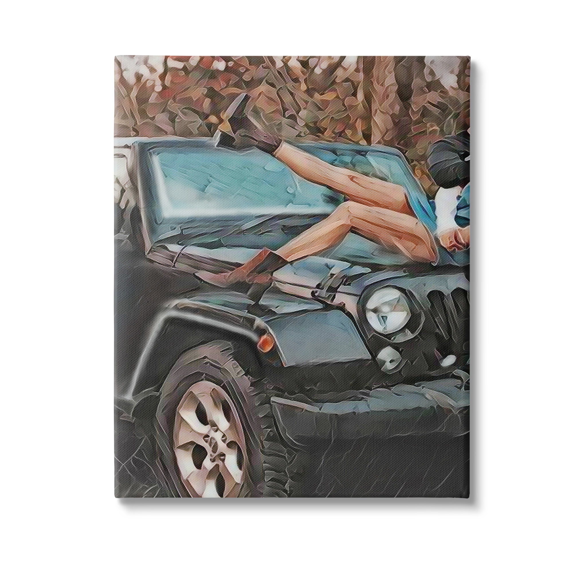 Stupell Industries Cowgirl on Car Hood Transportation Painting Gallery Wrapped Canvas Art Print Wall Art, 16 x 20