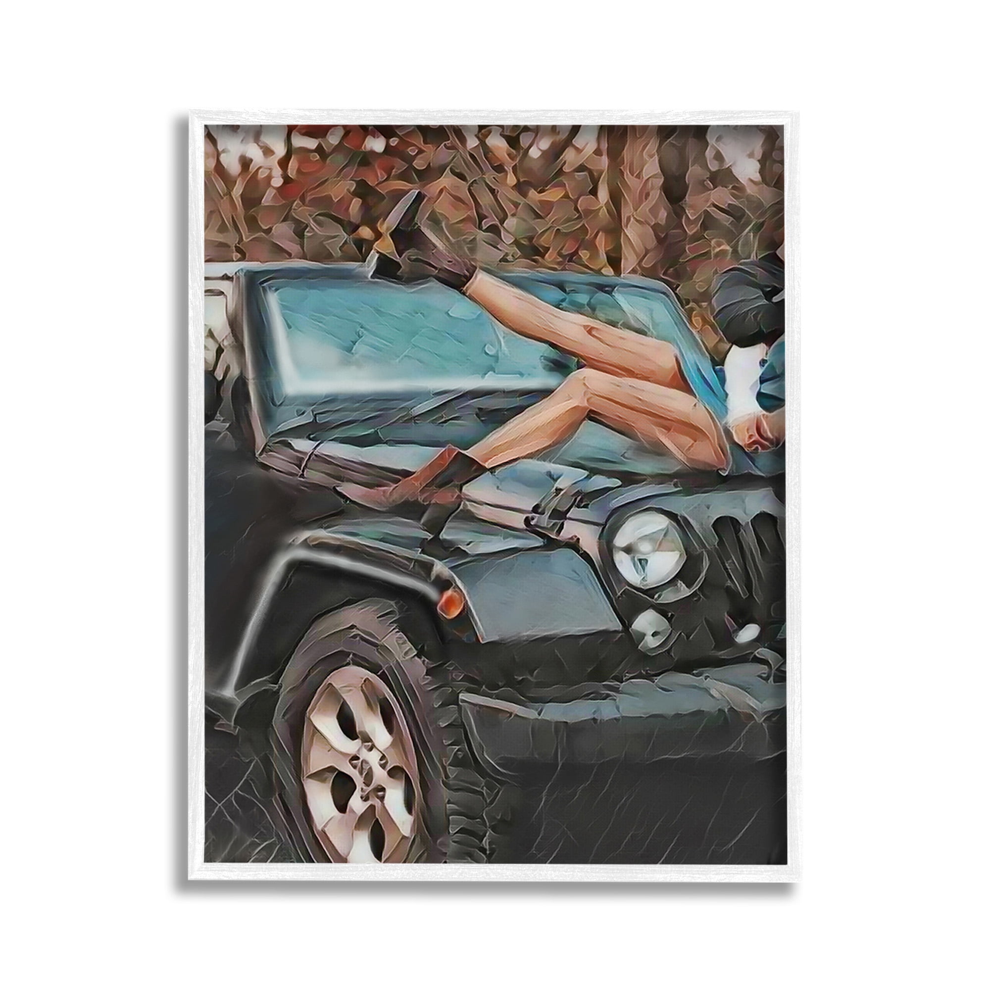 Stupell Industries Cowgirl on Car Hood Transportation Painting White Framed Art Print Wall Art, 11 x 14