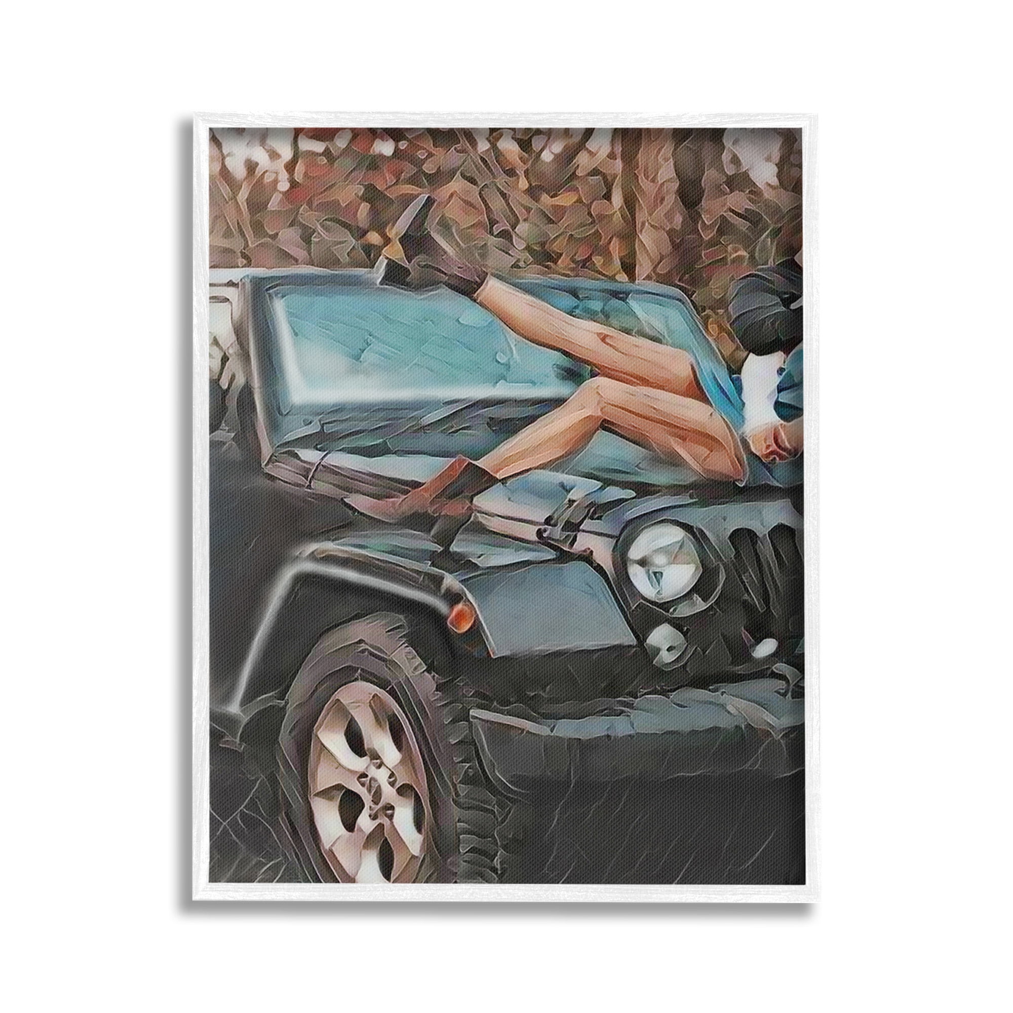 Stupell Industries Cowgirl on Car Hood Transportation Painting White Framed Art Print Wall Art, 16 x 20