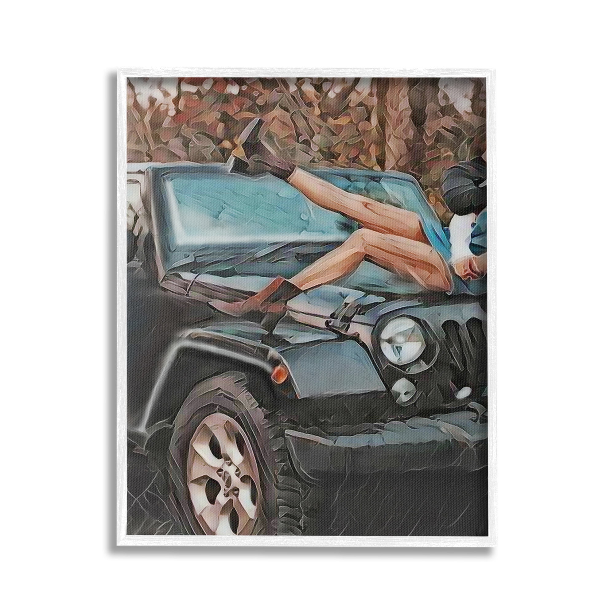Stupell Industries Cowgirl on Car Hood Transportation Painting White Framed Art Print Wall Art, 24 x 30