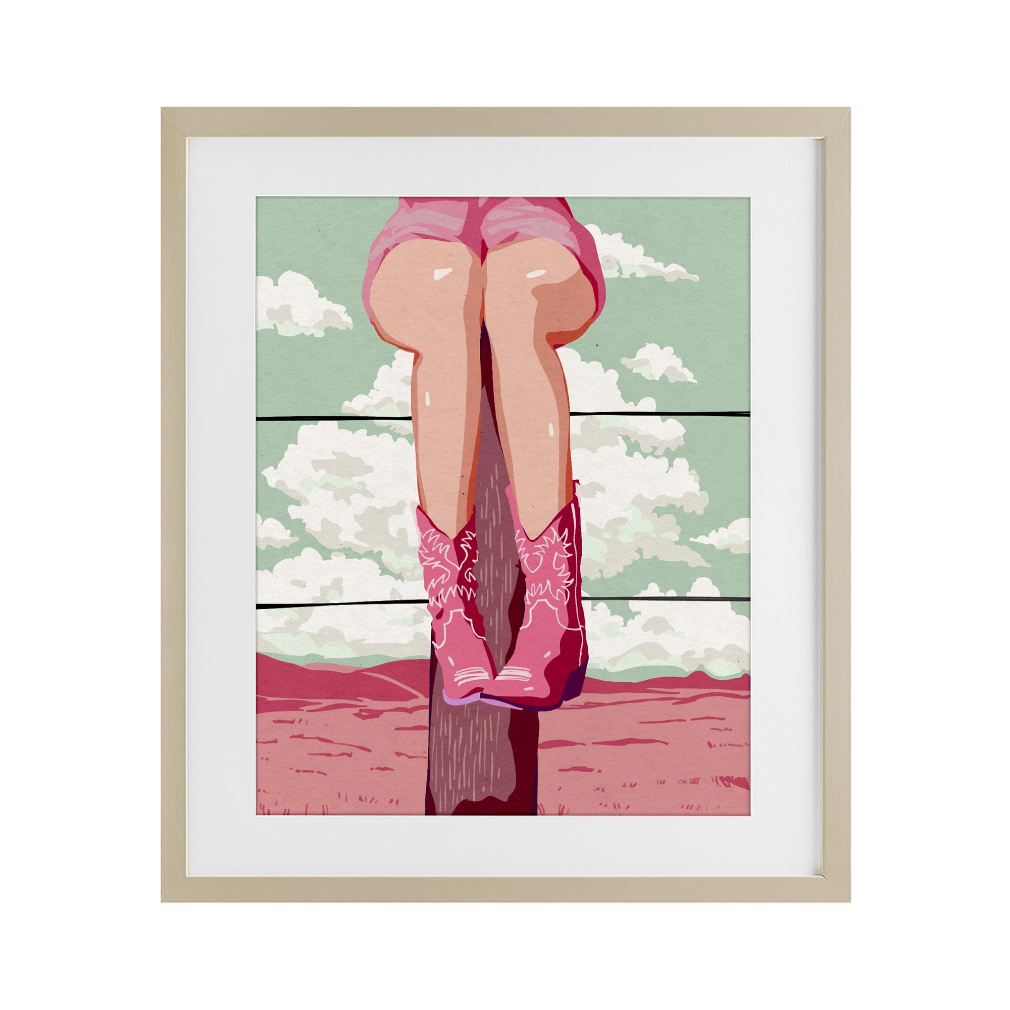 Stupell Industries Cowgirl on Fence Post Birch Framed Print Under Glass, design by Ziwei Li