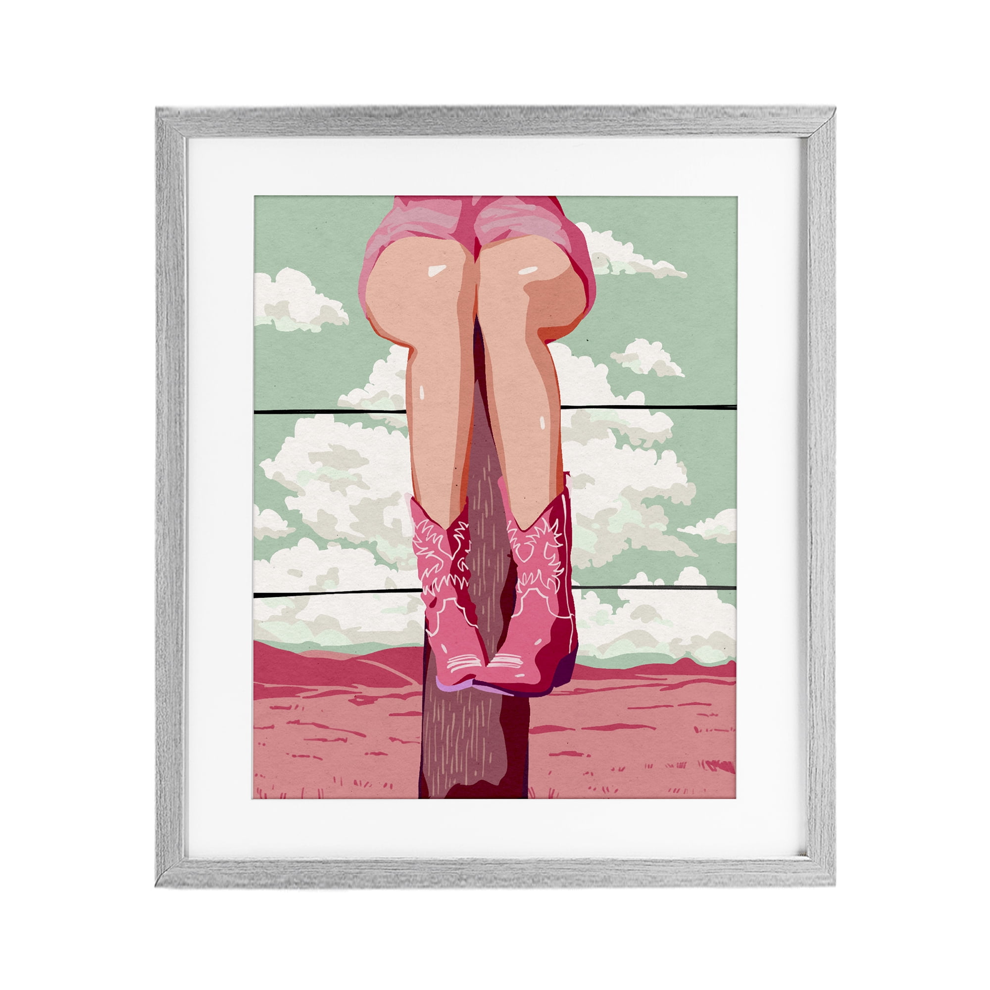 Stupell Industries Cowgirl on Fence Post Gray Framed Print Under Glass, design by Ziwei Li