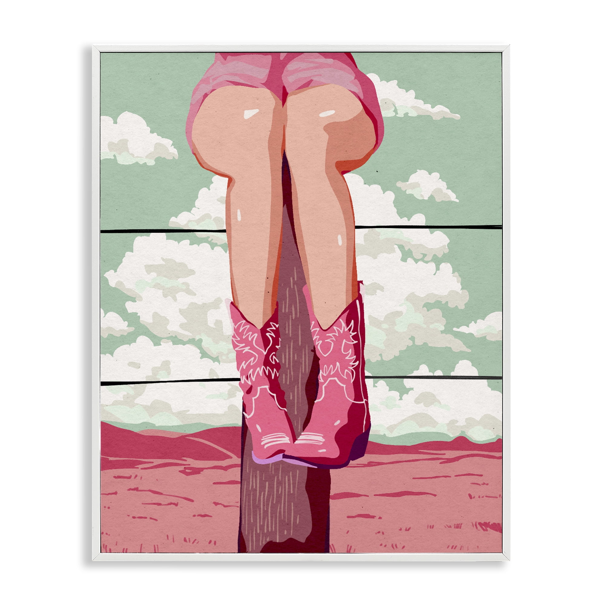 Stupell Industries Cowgirl on Fence Post White Framed Giclee Art, design by Ziwei Li