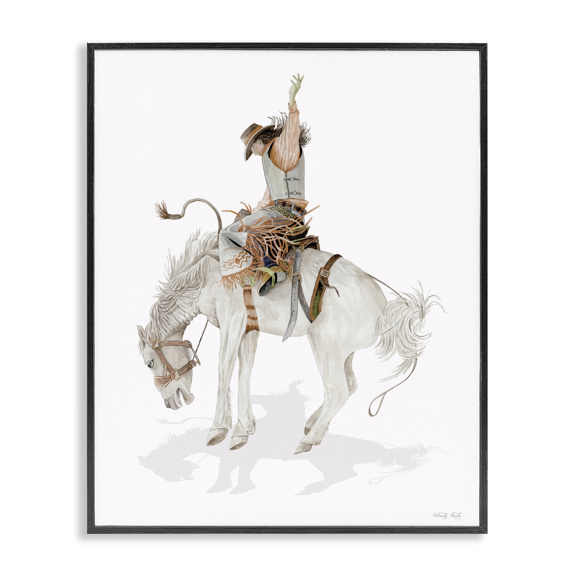 Stupell Industries Cowgirl on Rearing Horse People Painting Black Framed Art Print Wall Art, 16 x 20